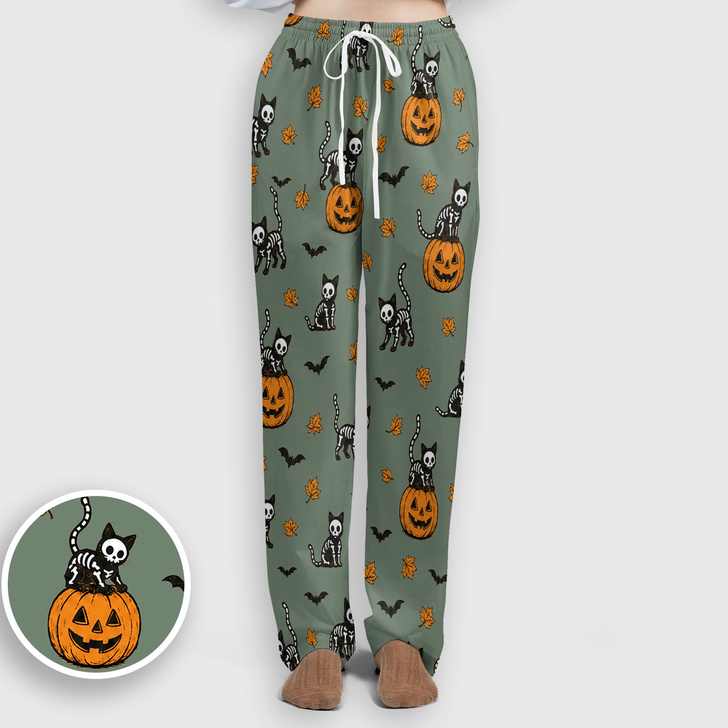Skeleton Cat Pattern Scrub Set, Scrub Pants and V Neck Top