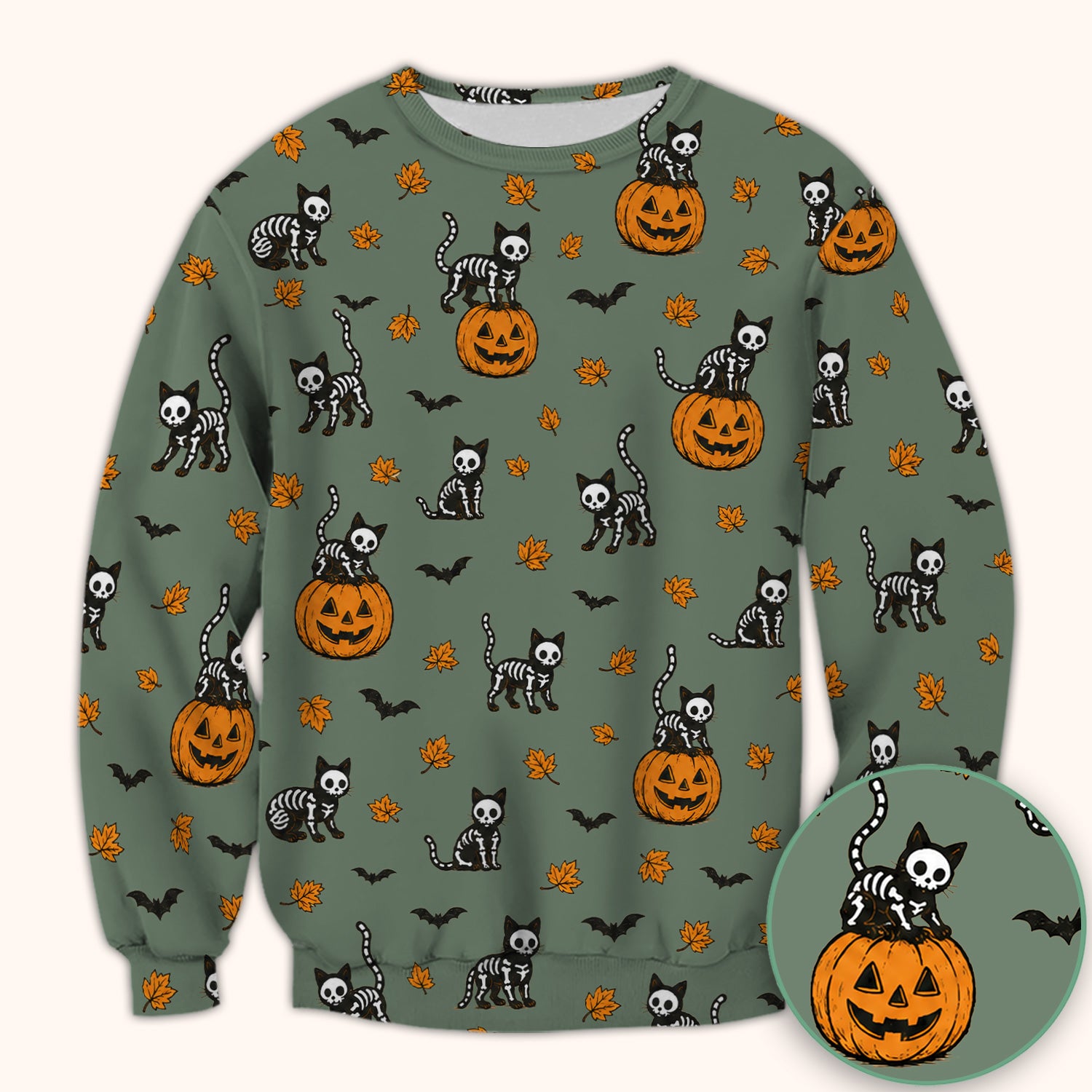 Skeleton Cat Pattern Scrub Top, Comfortable Scrubs for Nurses