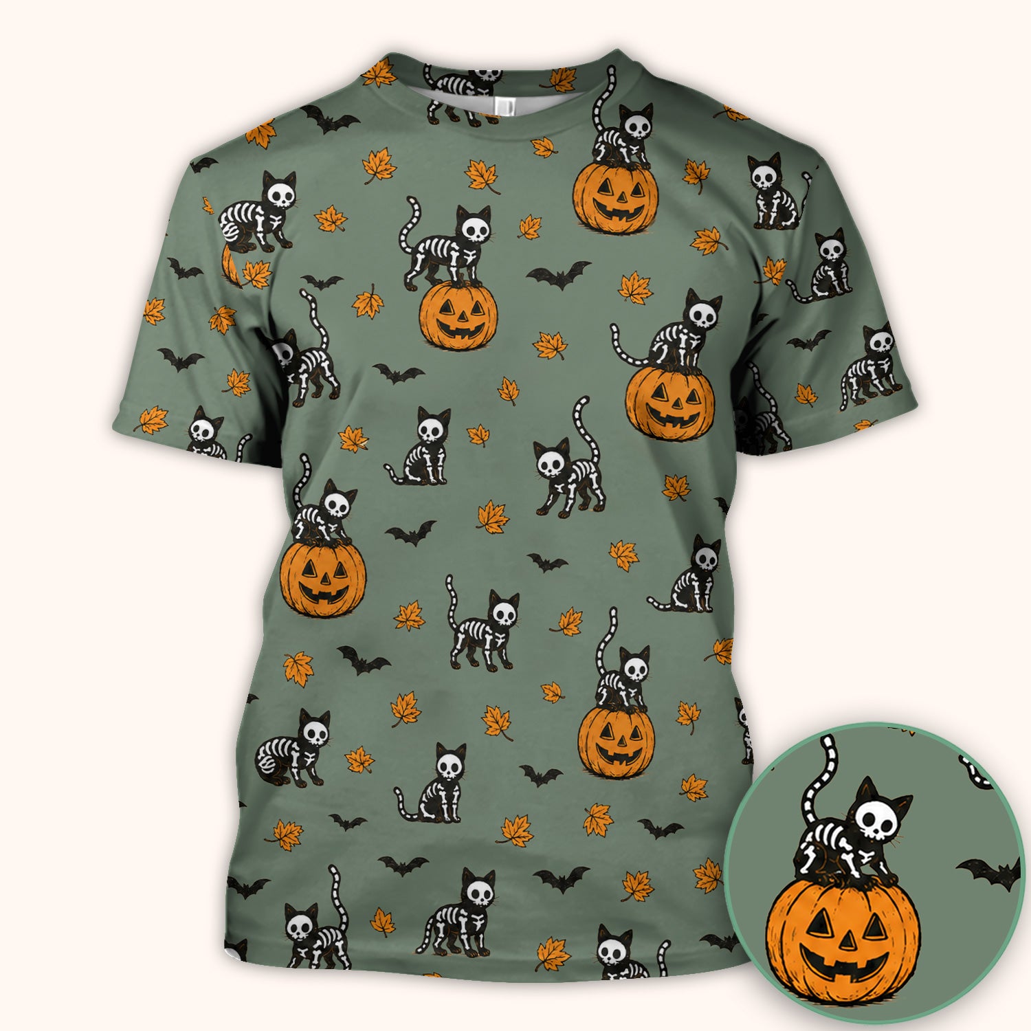 Skeleton Cat Pattern Scrub Top, Comfortable Scrubs for Nurses
