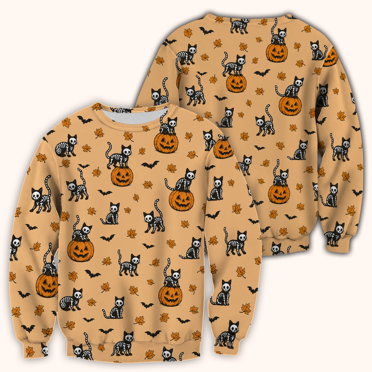 Skeleton Cat Pattern Scrub Top, Comfortable Scrubs for Nurses