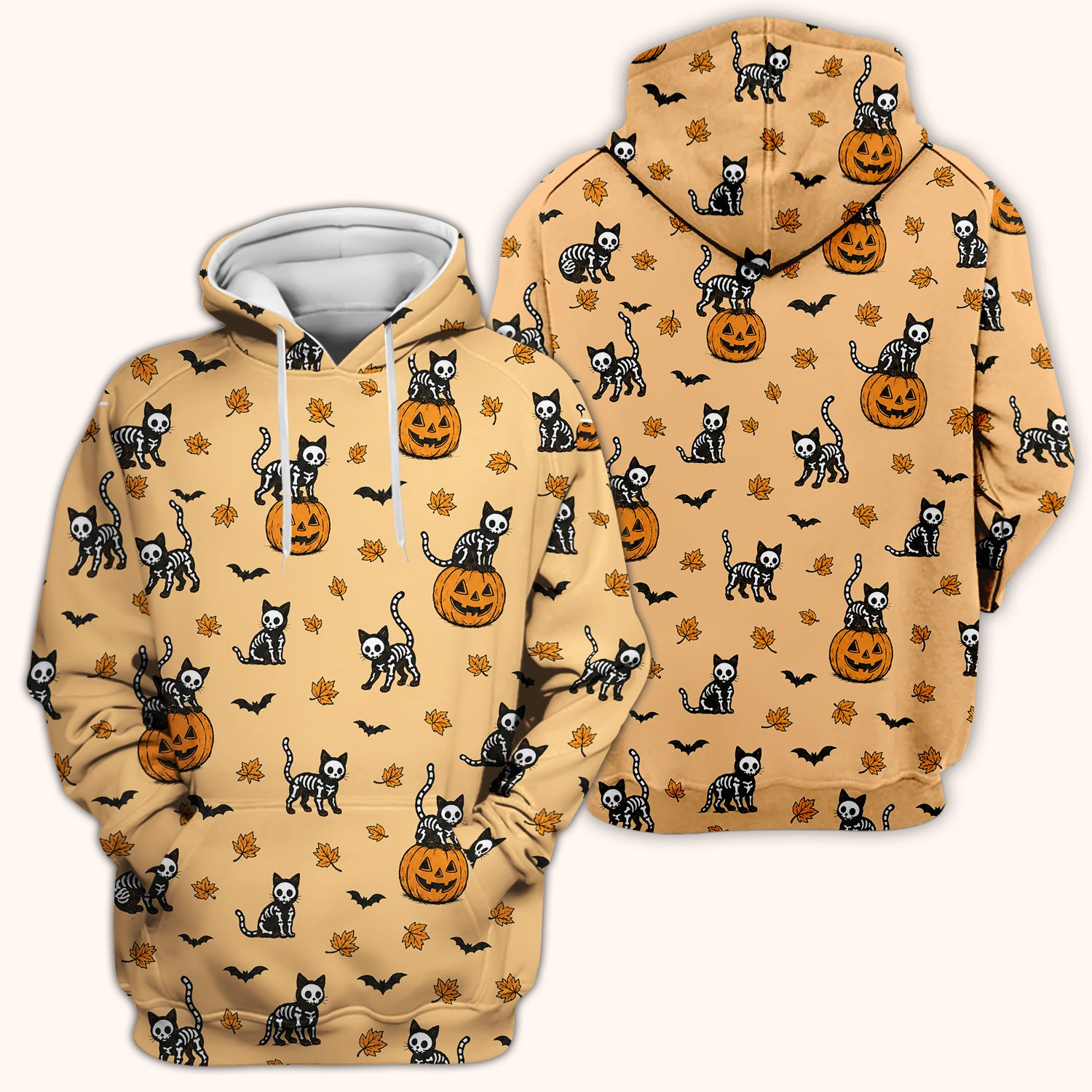 Skeleton Cat Pattern Scrub Top, Comfortable Scrubs for Nurses