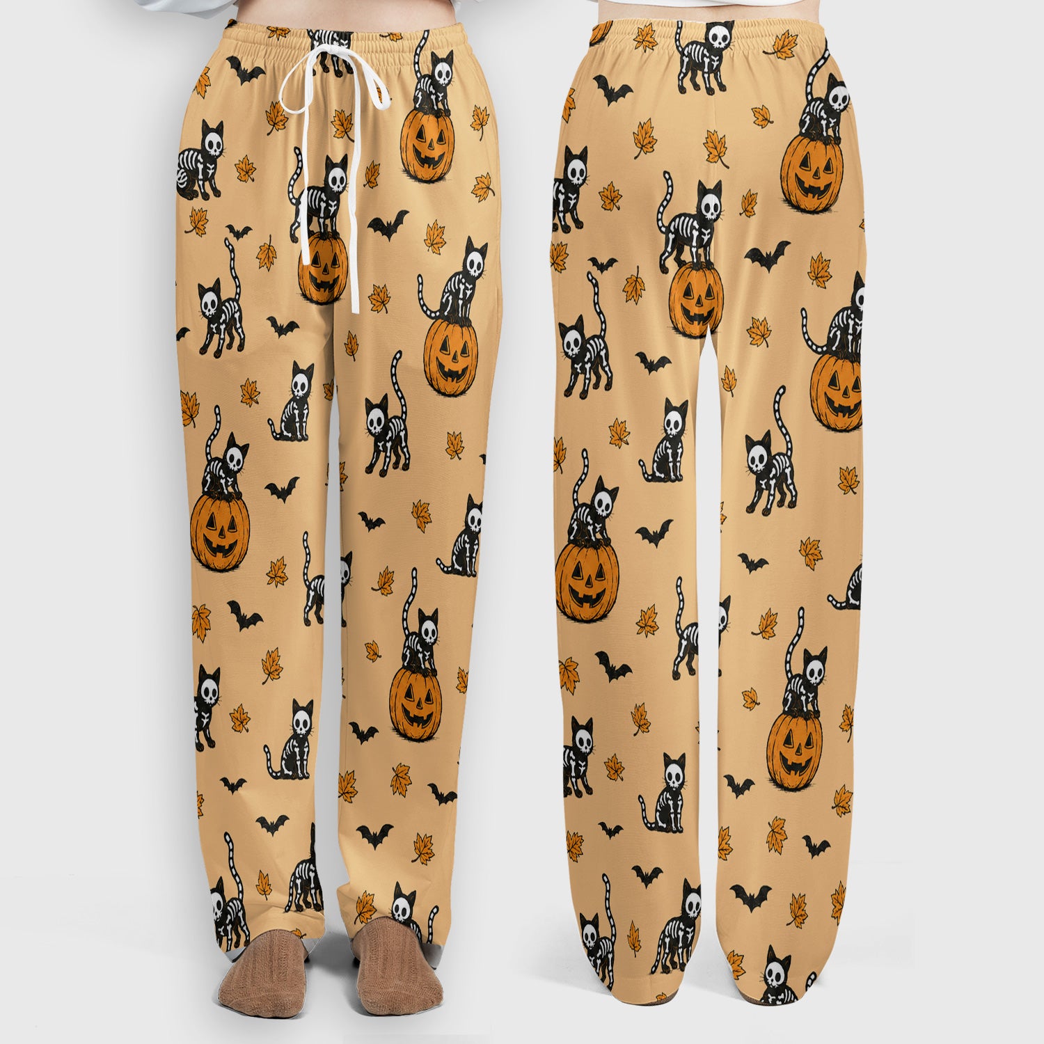 Skeleton Cat Pattern Scrub Set, Scrub Pants and V Neck Top