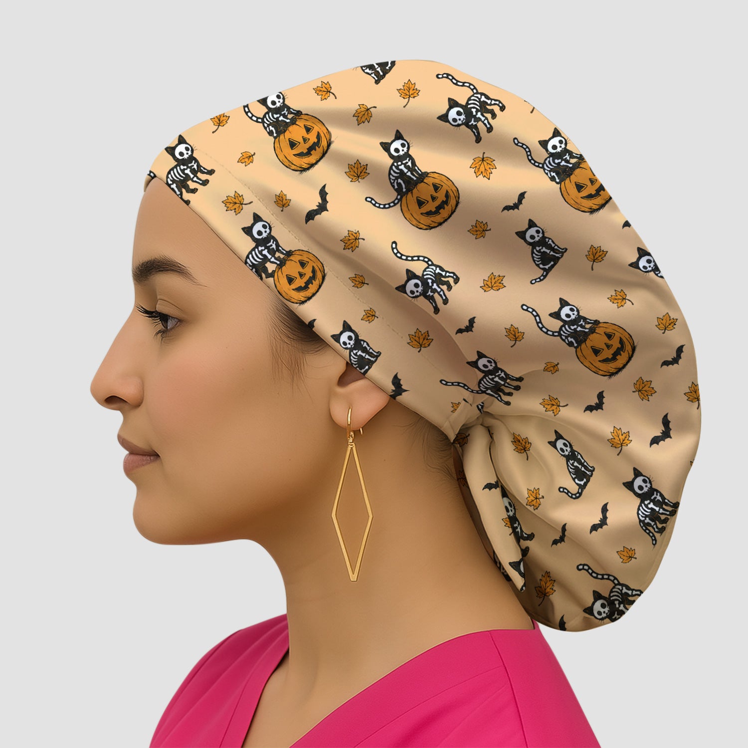 Skeleton Cat Pattern Scrub Cap, Surgical Caps for Doctors