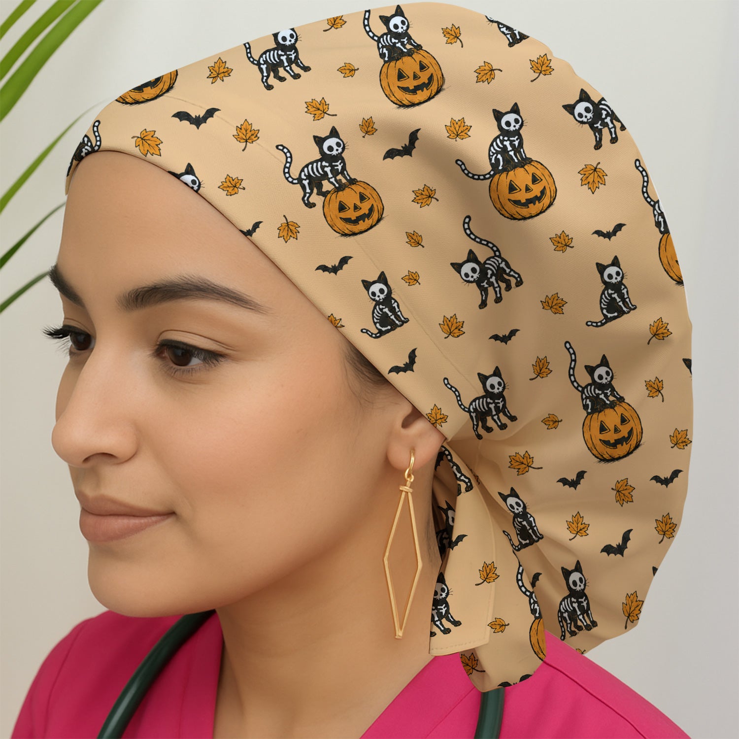 Skeleton Cat Pattern Scrub Cap, Surgical Caps for Doctors
