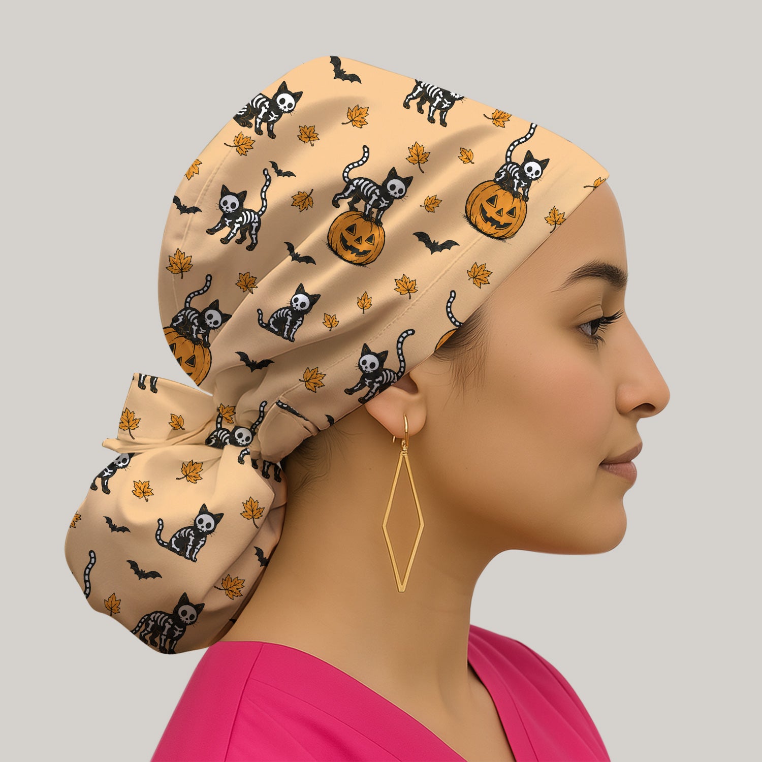 Skeleton Cat Pattern Scrub Cap, Surgical Caps for Doctors