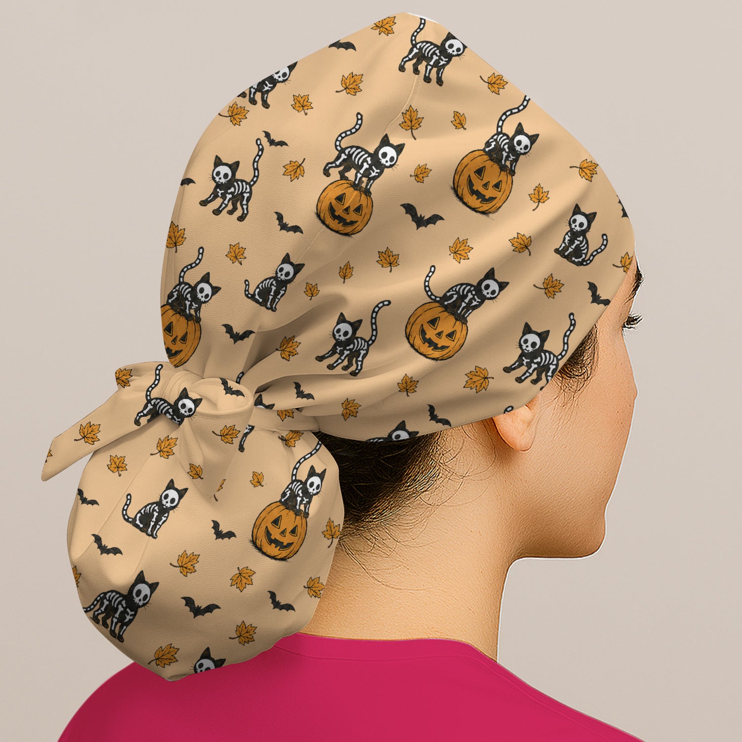 Skeleton Cat Pattern Scrub Cap, Surgical Caps for Doctors