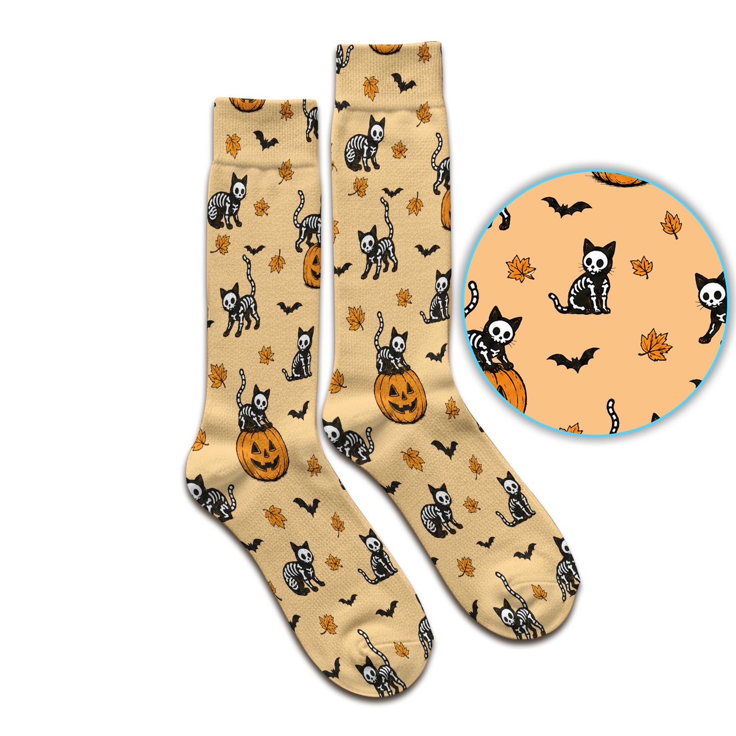 Skeleton Cat Pattern Socks, Adult Socks for Men and Women