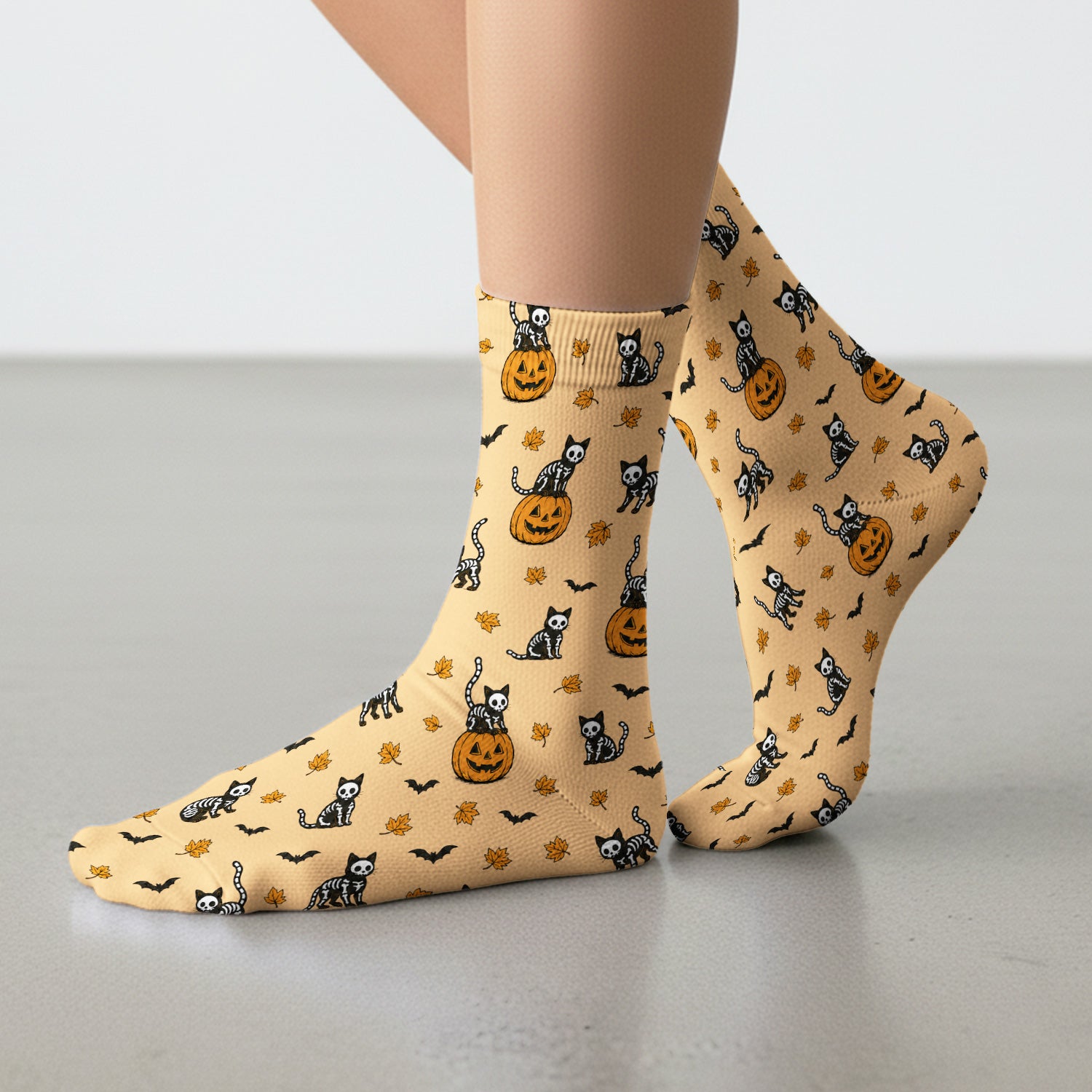 Skeleton Cat Pattern Socks, Adult Socks for Men and Women
