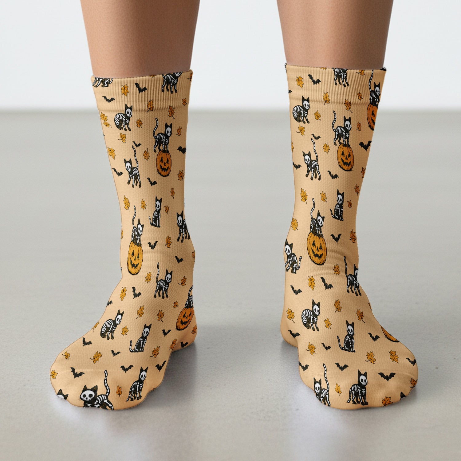 Skeleton Cat Pattern Socks, Adult Socks for Men and Women