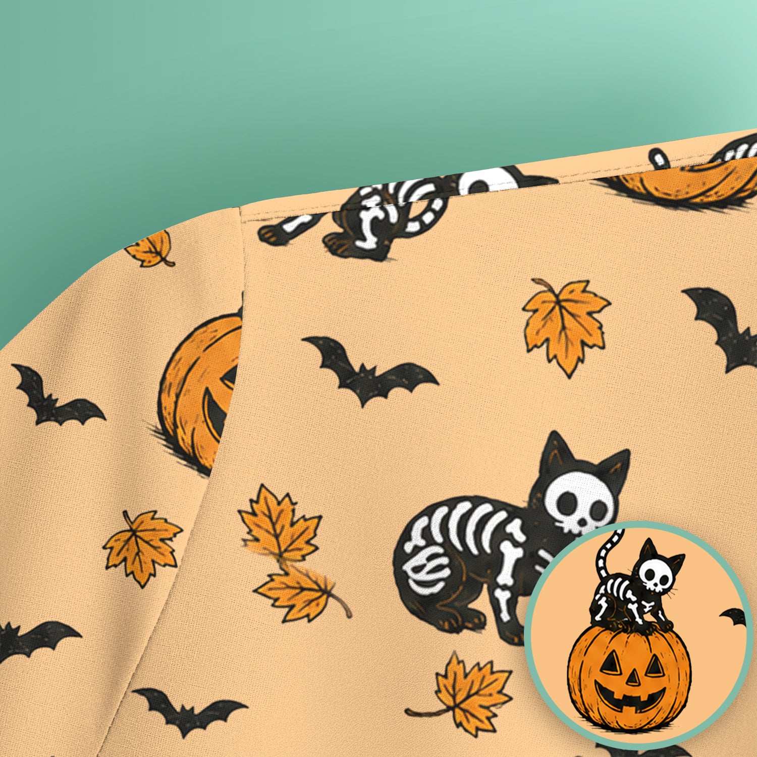 Skeleton Cat Pattern Scrub Top, Comfortable Scrubs for Nurses
