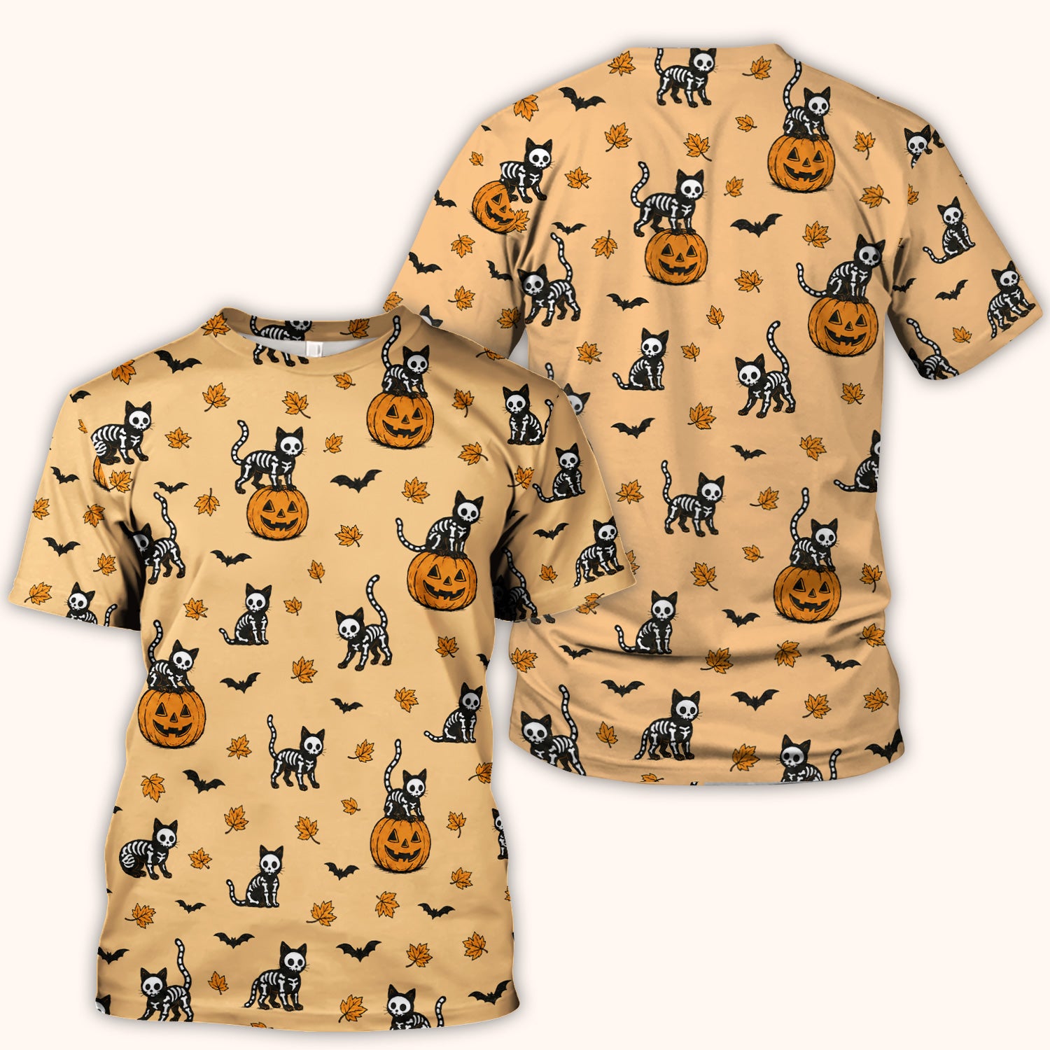 Skeleton Cat Pattern Scrub Top, Comfortable Scrubs for Nurses