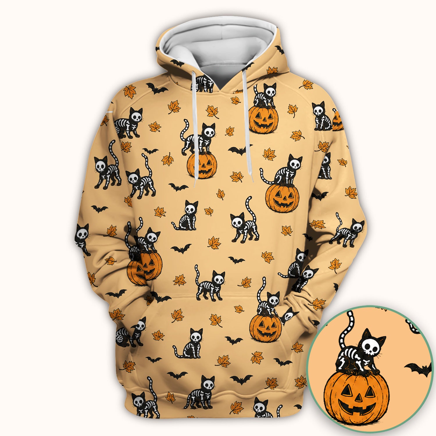 Skeleton Cat Pattern Scrub Top, Comfortable Scrubs for Nurses