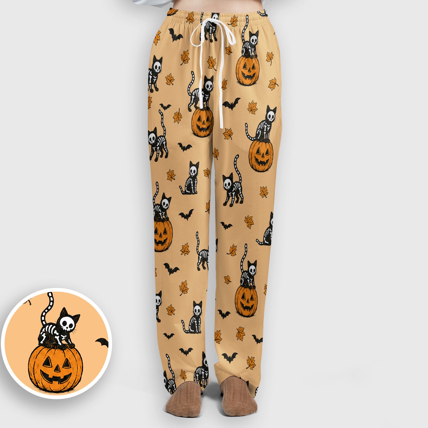 Skeleton Cat Pattern Scrub Set, Scrub Pants and V Neck Top