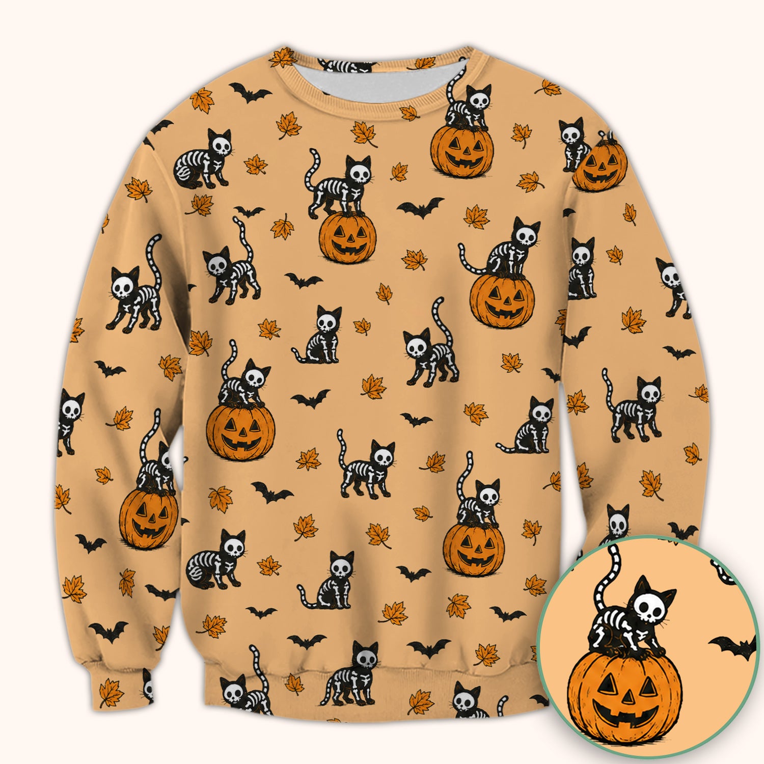 Skeleton Cat Pattern Scrub Top, Comfortable Scrubs for Nurses