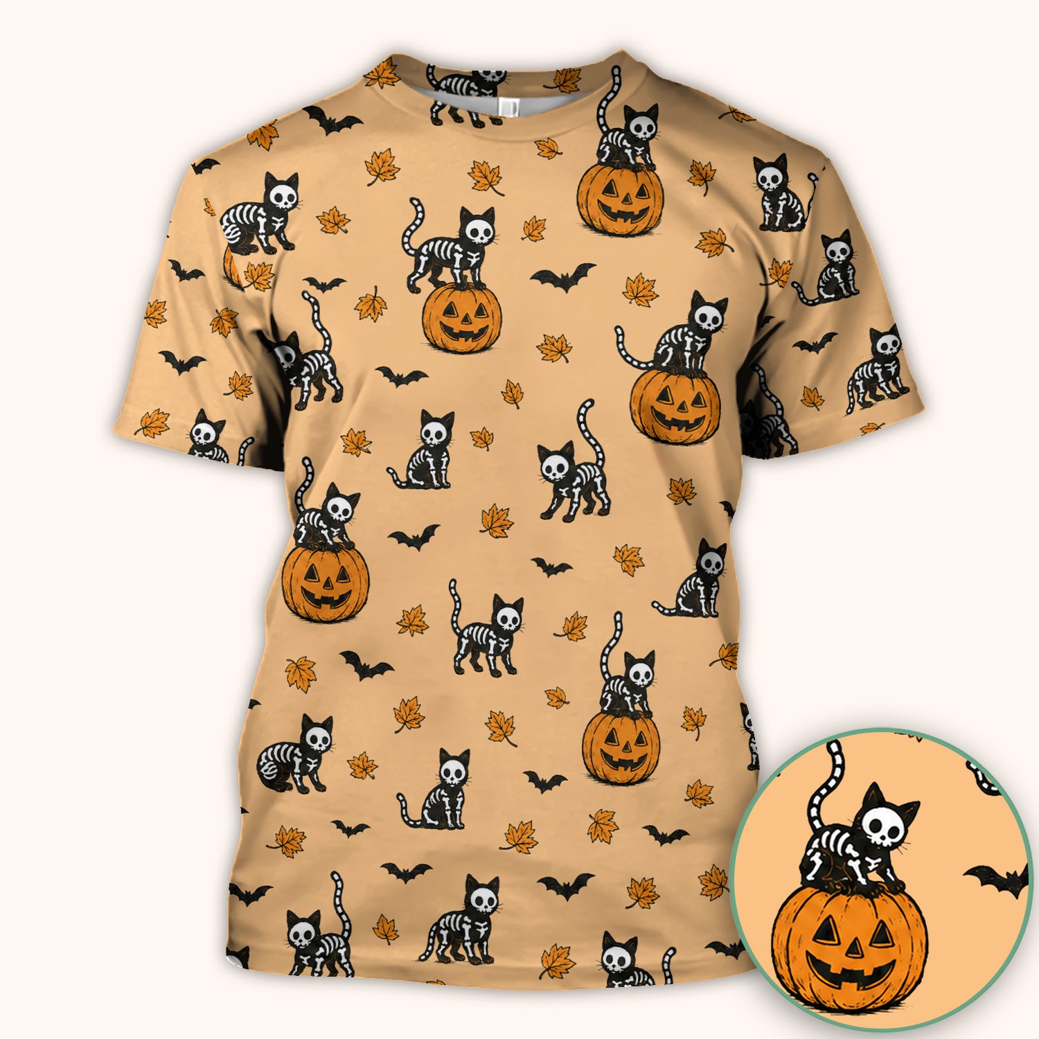 Skeleton Cat Pattern Scrub Top, Comfortable Scrubs for Nurses