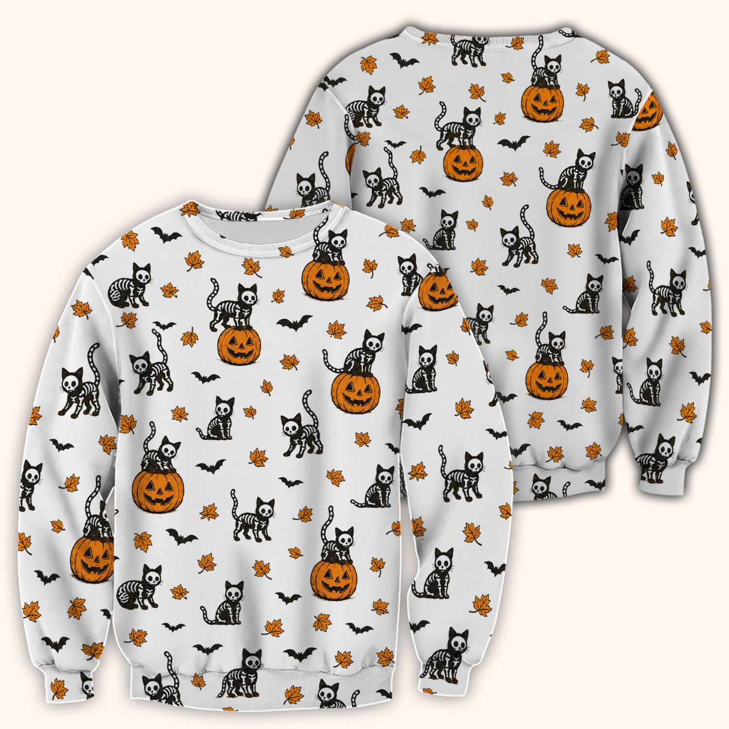 Skeleton Cat Pattern Scrub Top, Comfortable Scrubs for Nurses