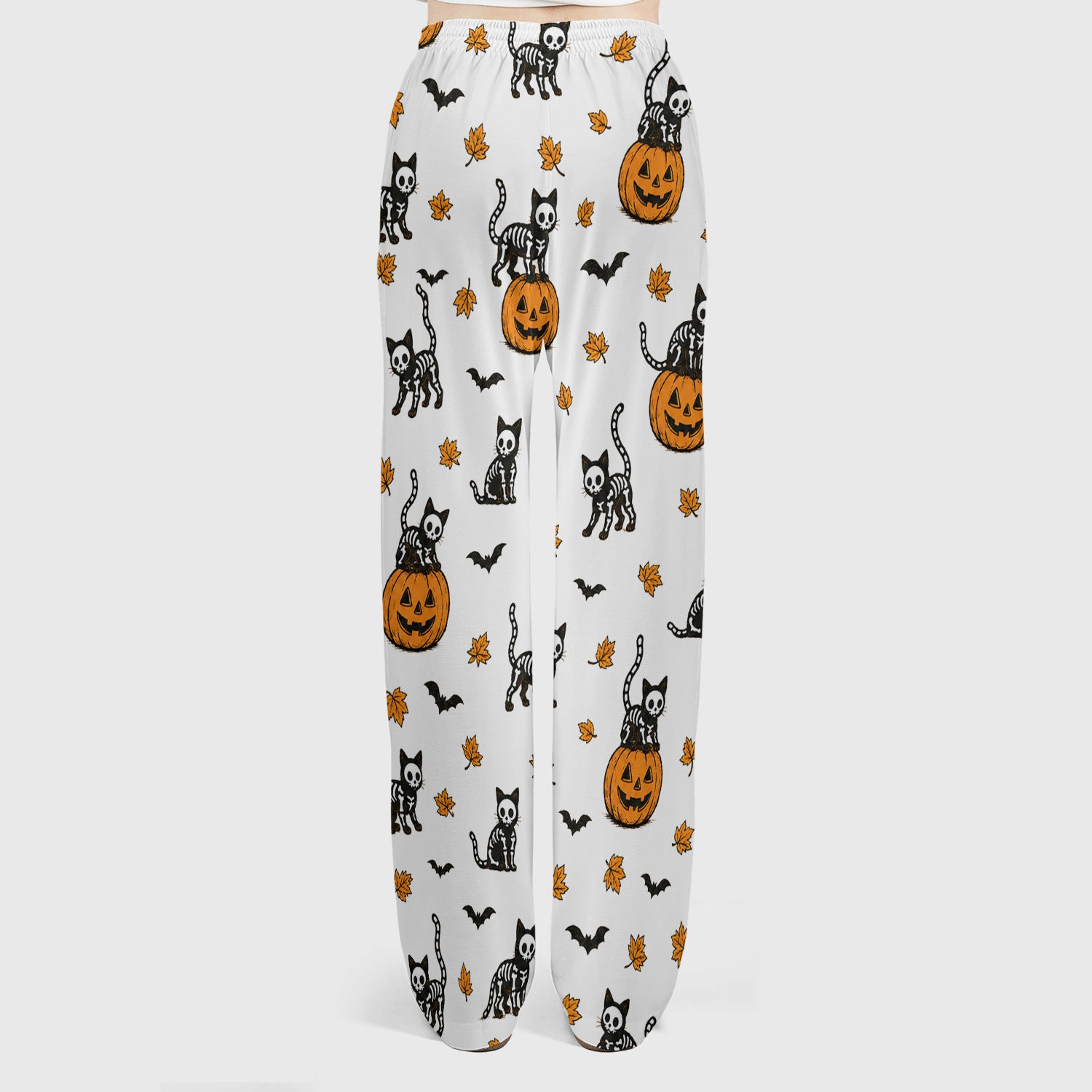 Skeleton Cat Pattern Scrub Set, Scrub Pants and V Neck Top