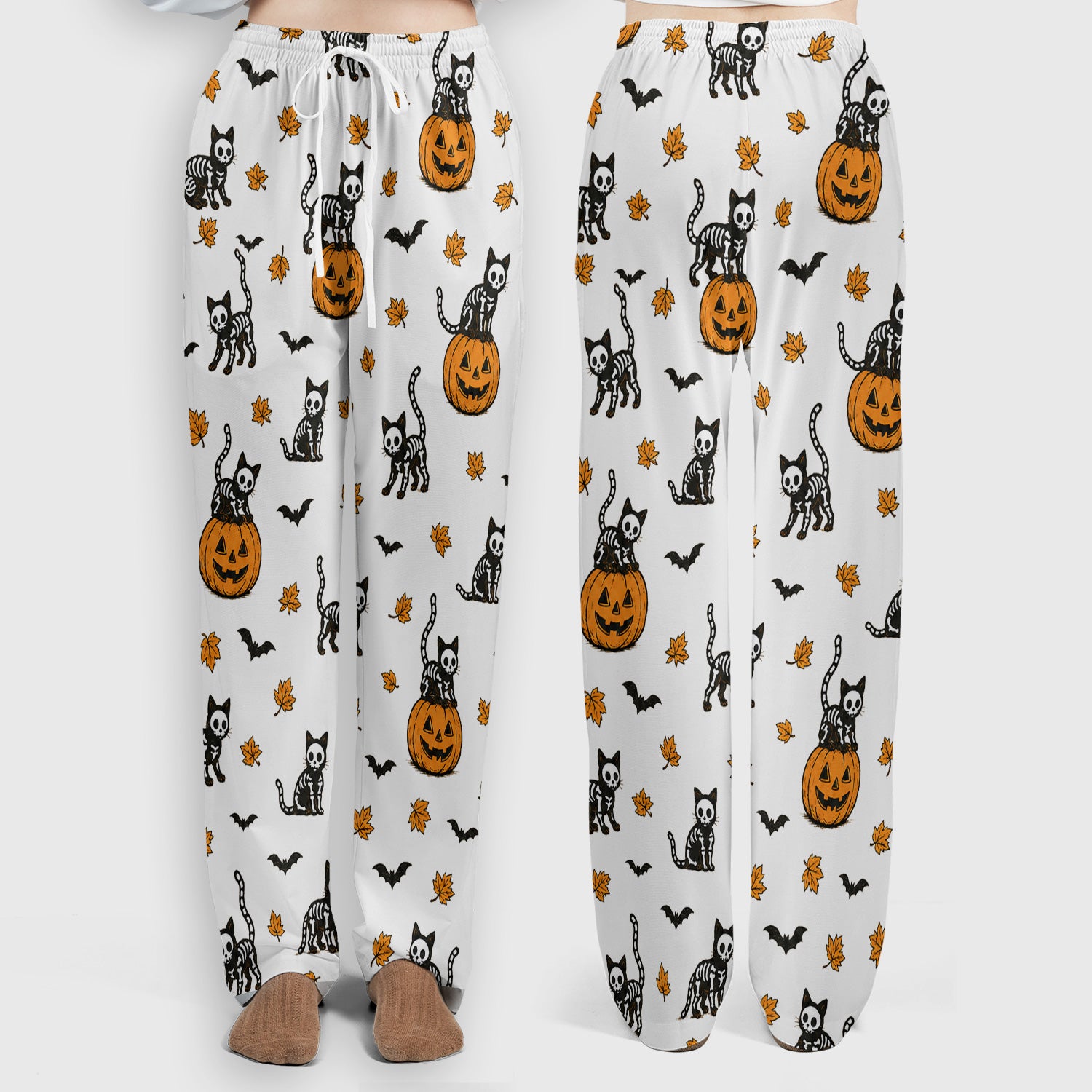 Skeleton Cat Pattern Scrub Set, Scrub Pants and V Neck Top