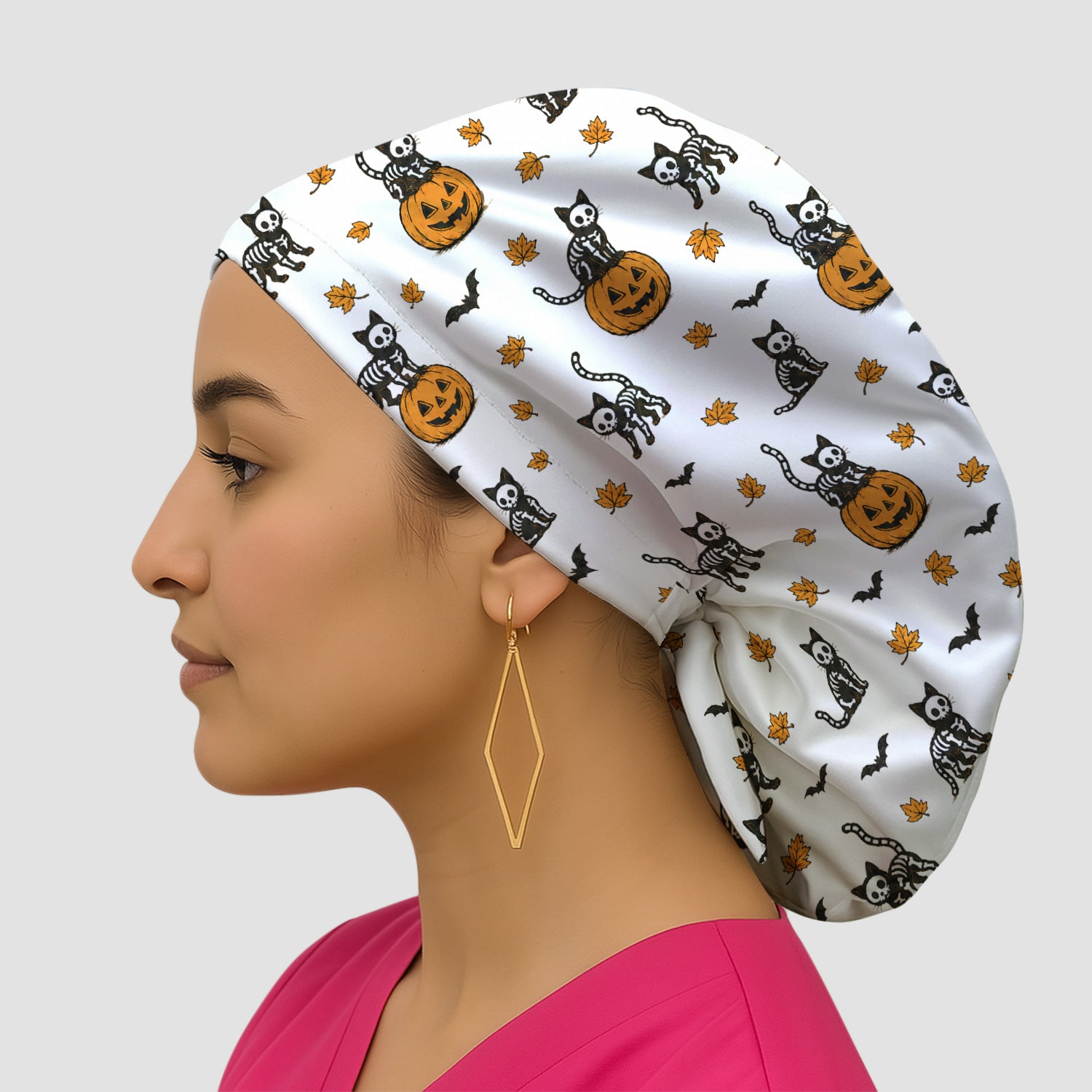Skeleton Cat Pattern Scrub Cap, Surgical Caps for Doctors