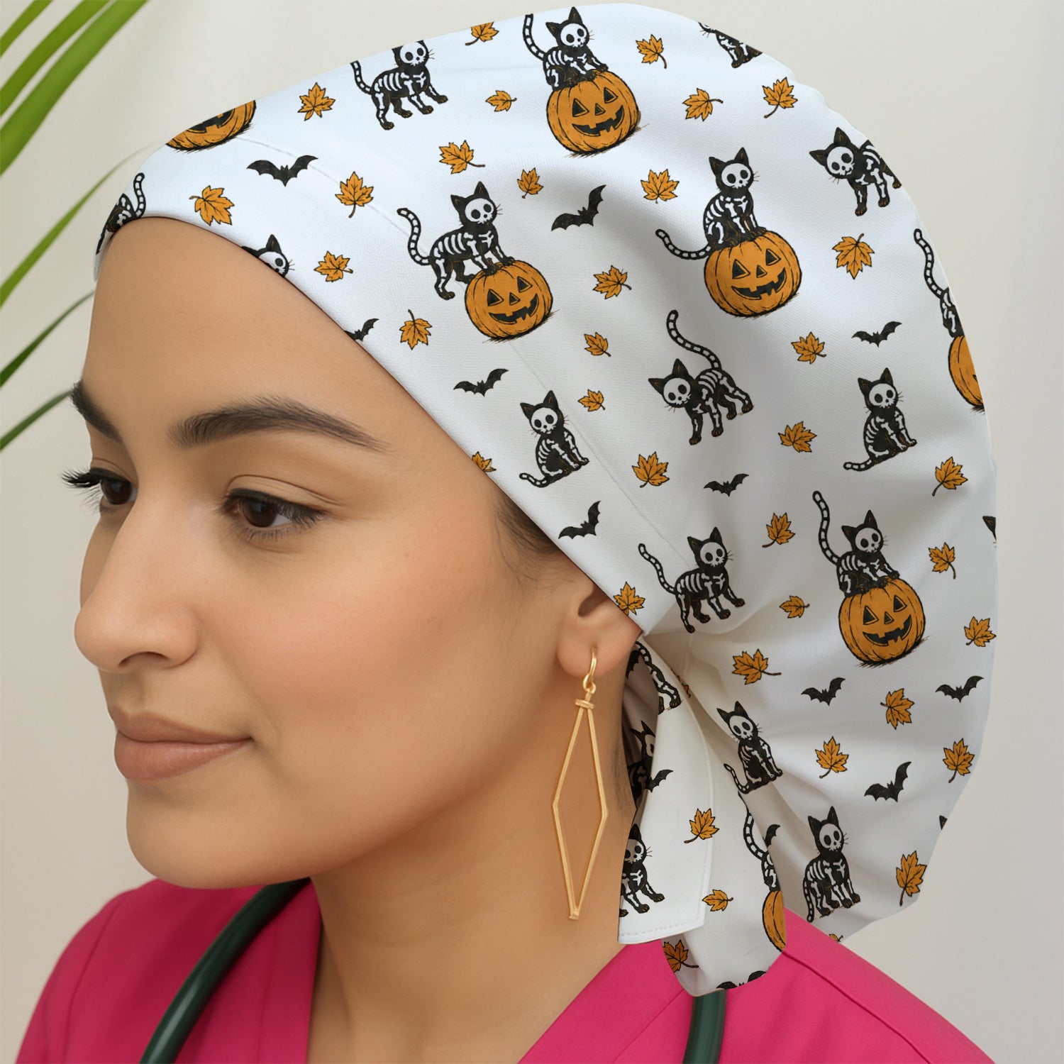 Skeleton Cat Pattern Scrub Cap, Surgical Caps for Doctors