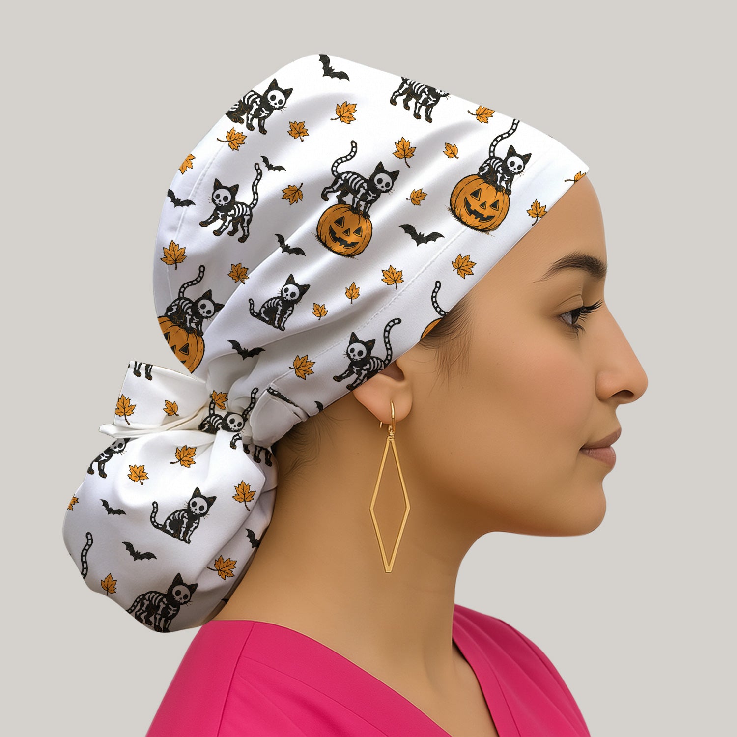 Skeleton Cat Pattern Scrub Cap, Surgical Caps for Doctors