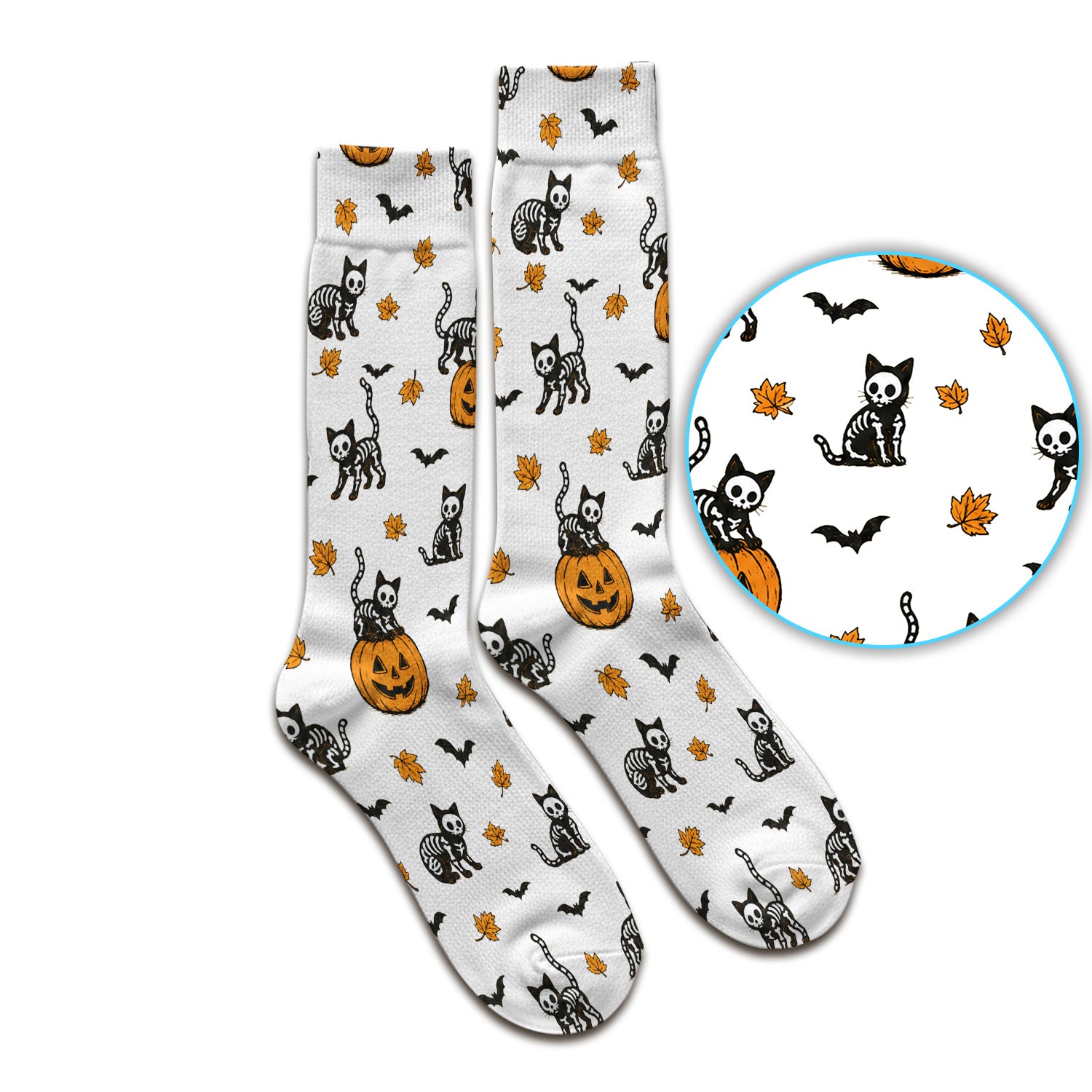 Skeleton Cat Pattern Socks, Adult Socks for Men and Women