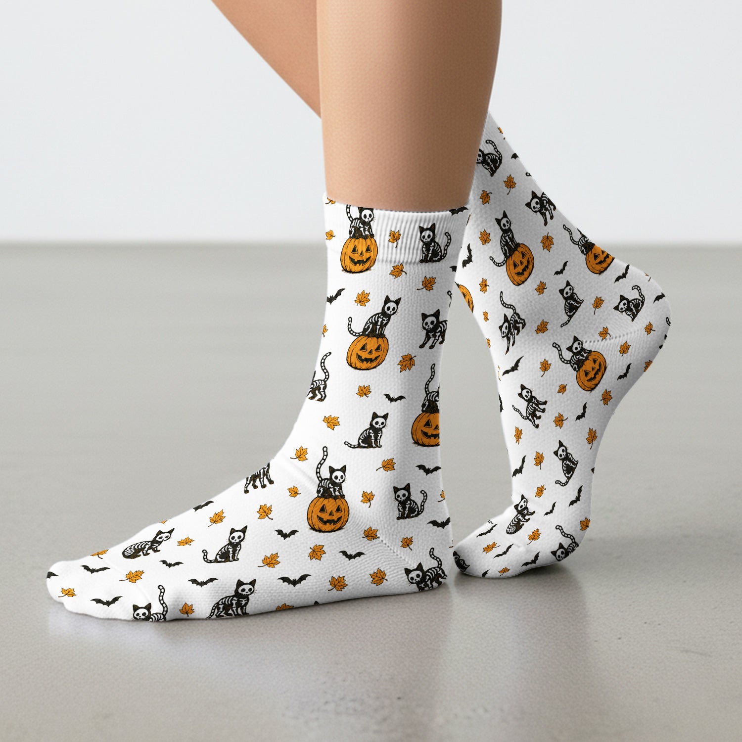 Skeleton Cat Pattern Socks, Adult Socks for Men and Women