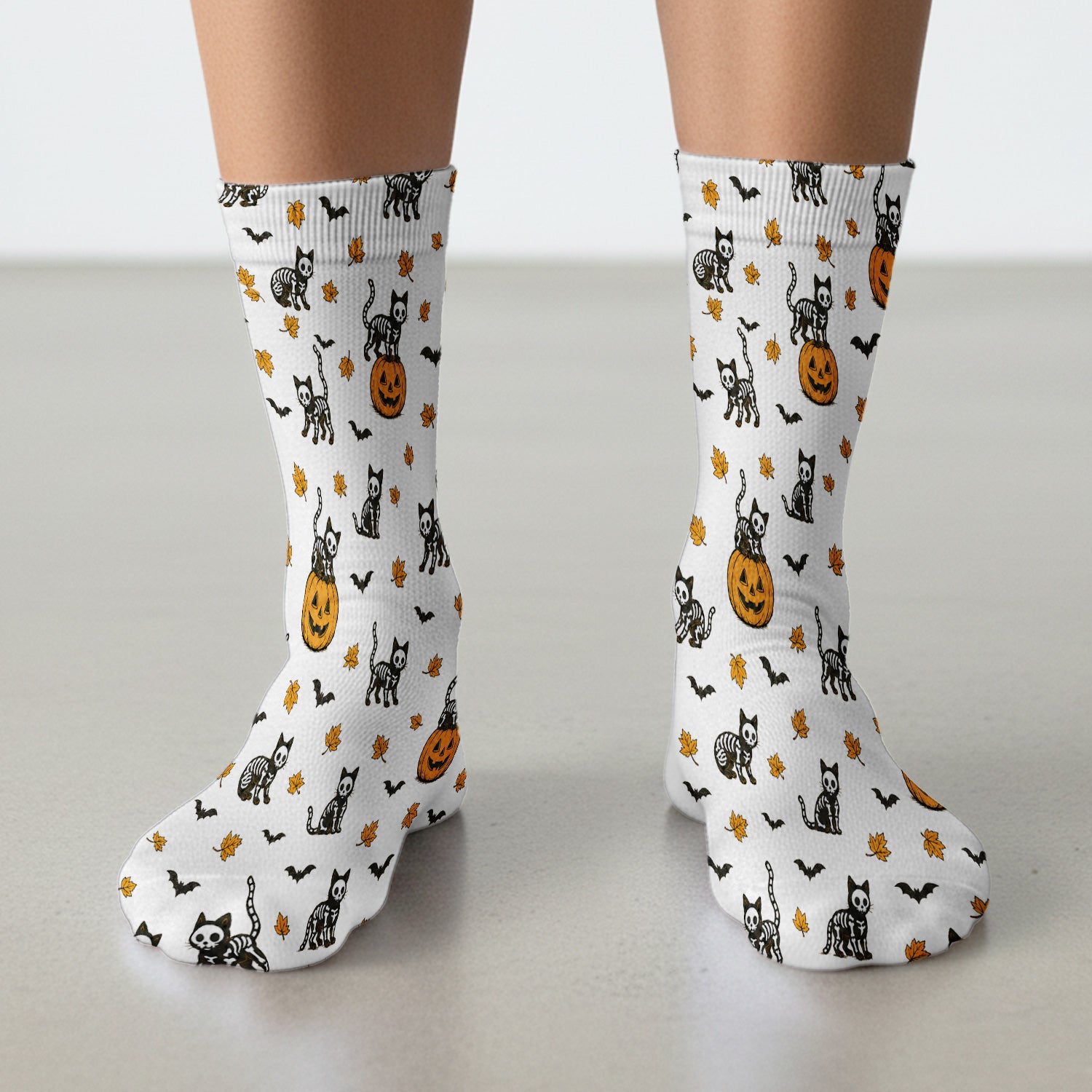 Skeleton Cat Pattern Socks, Adult Socks for Men and Women