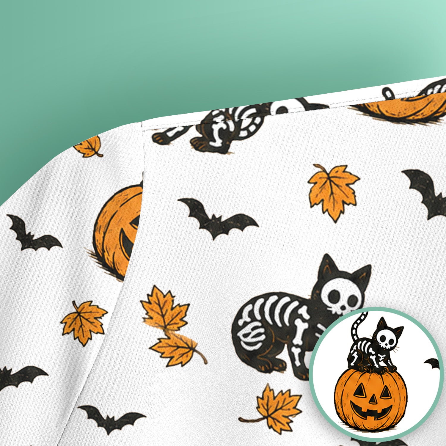 Skeleton Cat Pattern Scrub Top, Comfortable Scrubs for Nurses