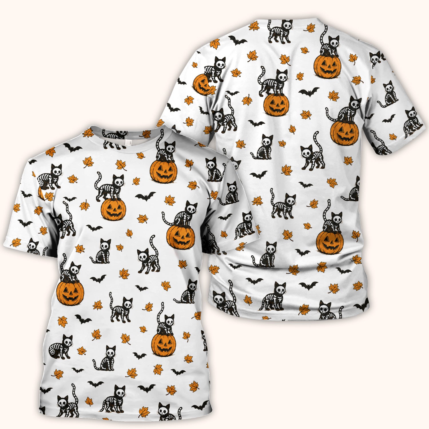Skeleton Cat Pattern Scrub Top, Comfortable Scrubs for Nurses