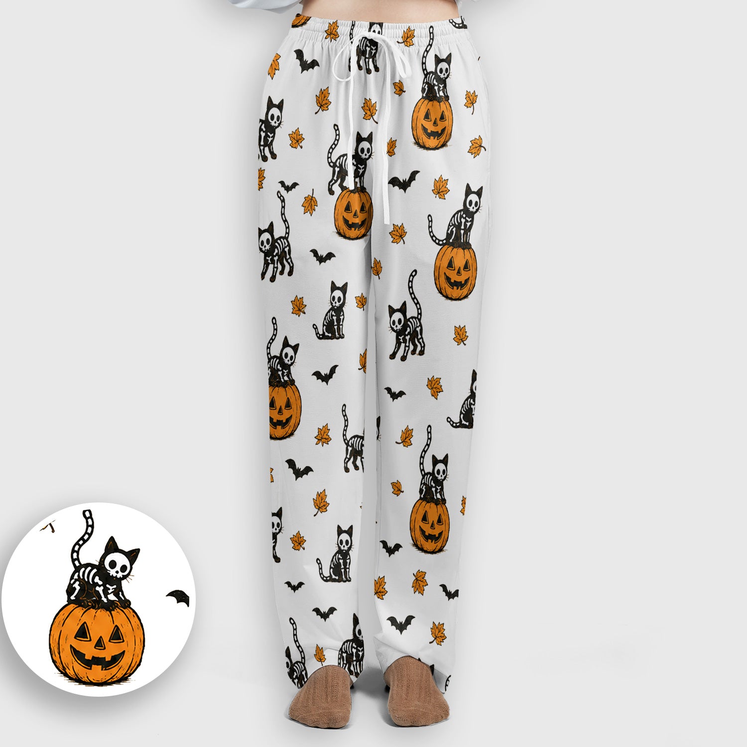 Skeleton Cat Pattern Scrub Set, Scrub Pants and V Neck Top