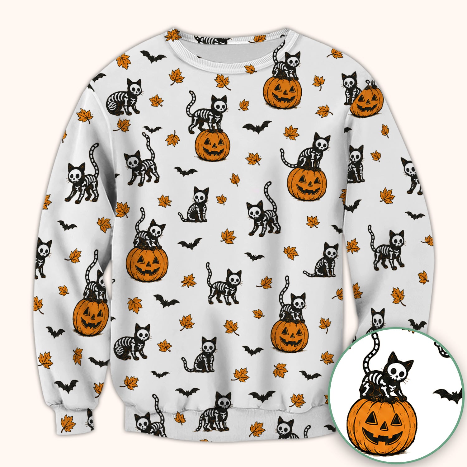 Skeleton Cat Pattern Scrub Top, Comfortable Scrubs for Nurses