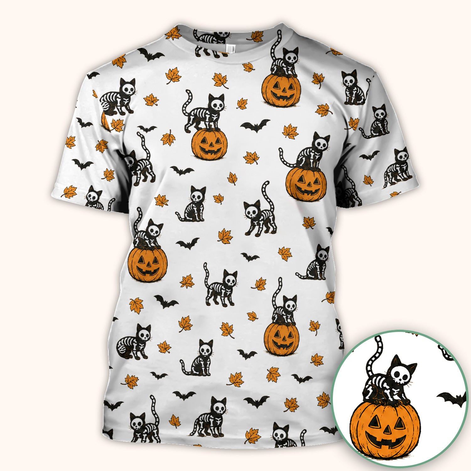Skeleton Cat Pattern Scrub Top, Comfortable Scrubs for Nurses