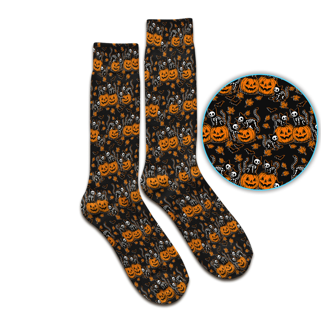 Halloween Skeleton Cat Print Socks, Adult Socks for Men and Women