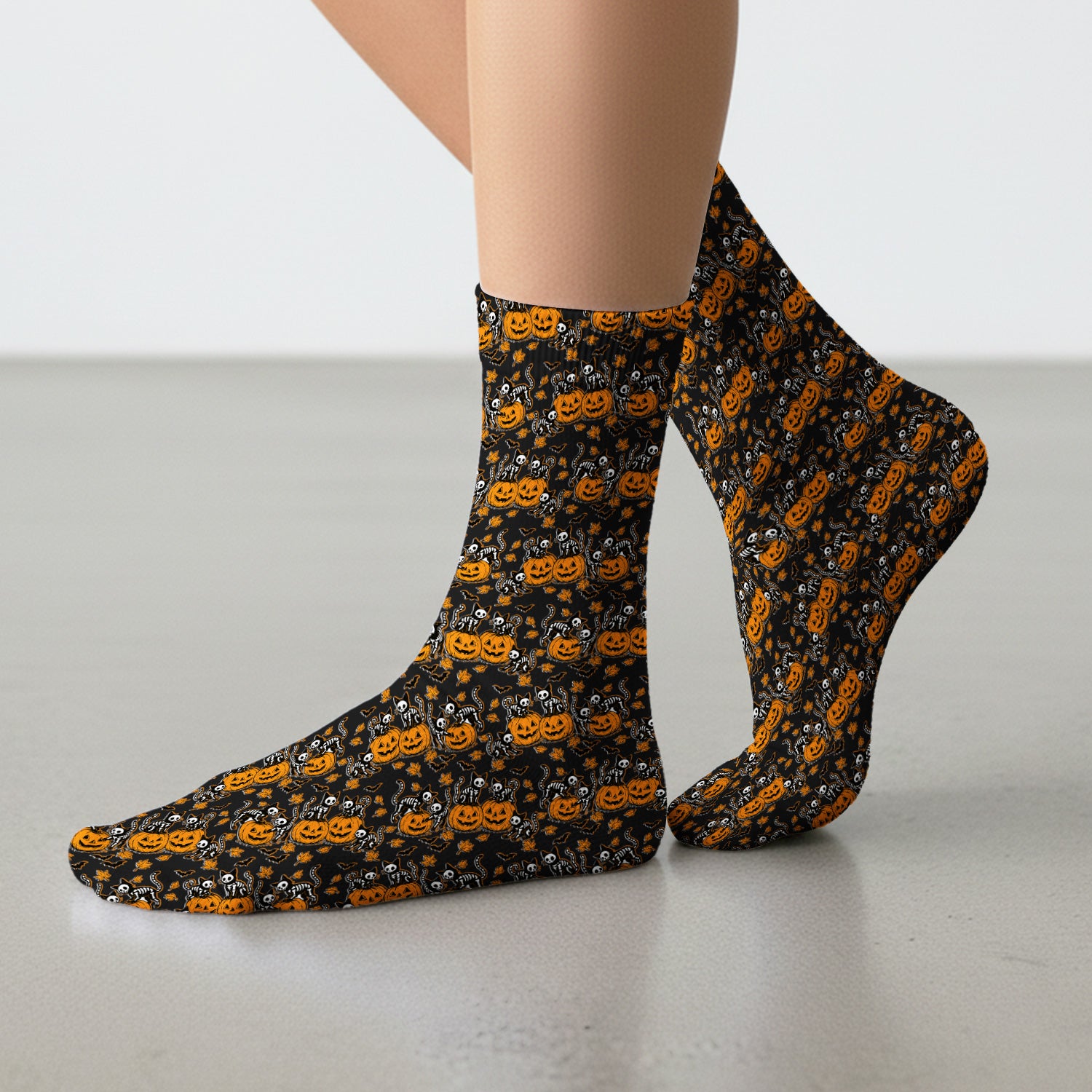Halloween Skeleton Cat Print Socks, Adult Socks for Men and Women