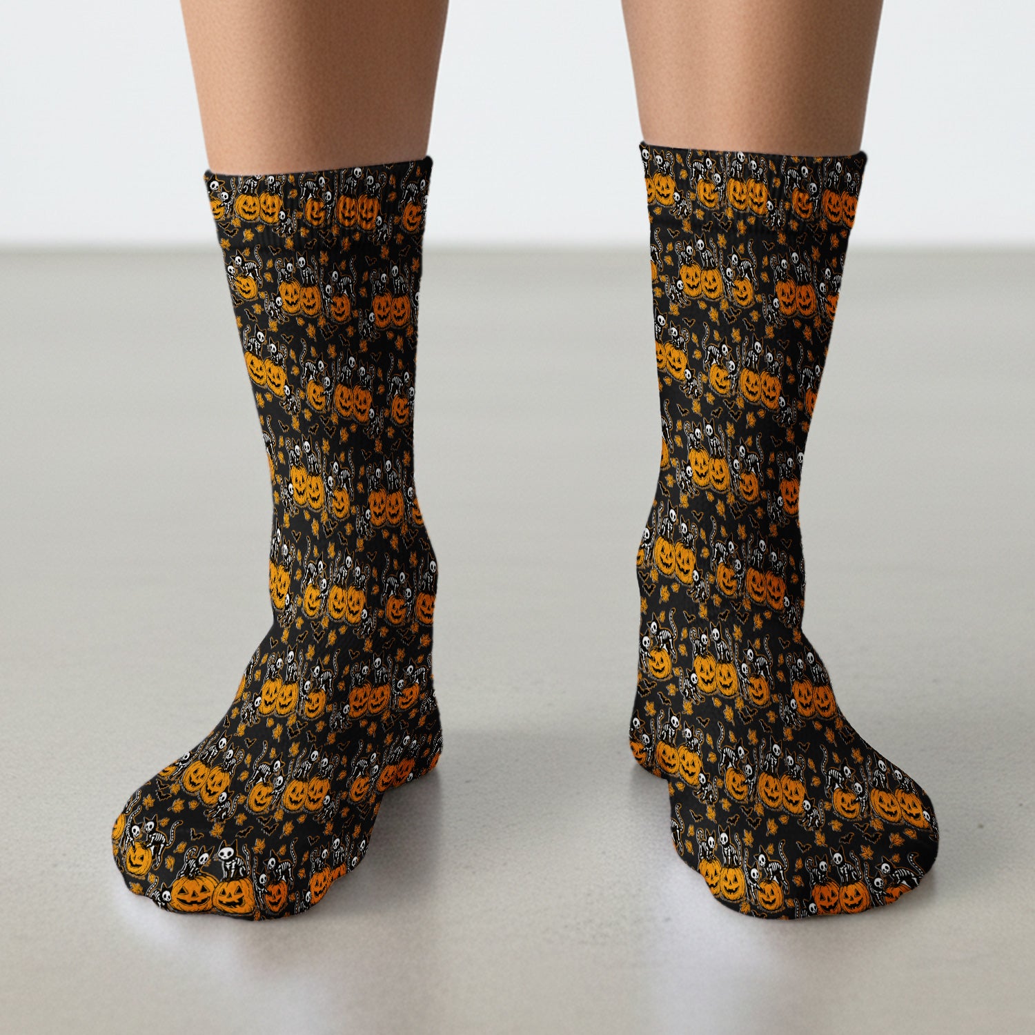 Halloween Skeleton Cat Print Socks, Adult Socks for Men and Women