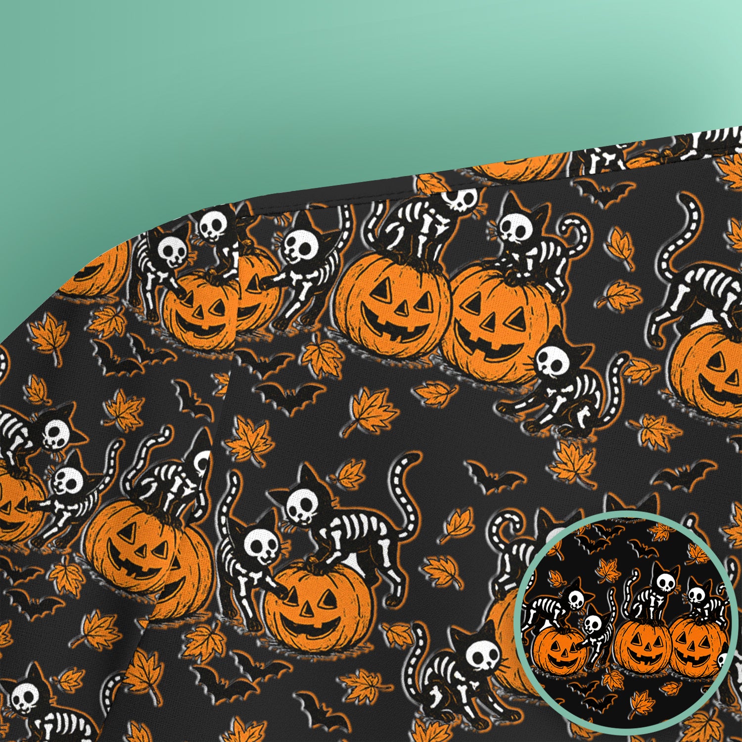 Halloween Skeleton Cat Print Scrub Top, Comfortable Scrubs for Nurses