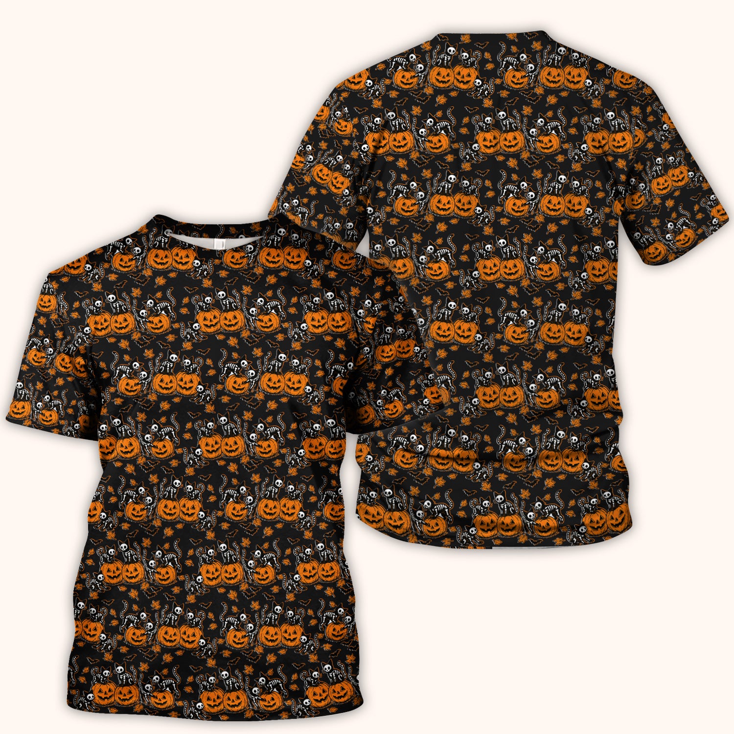 Halloween Skeleton Cat Print Scrub Top, Comfortable Scrubs for Nurses