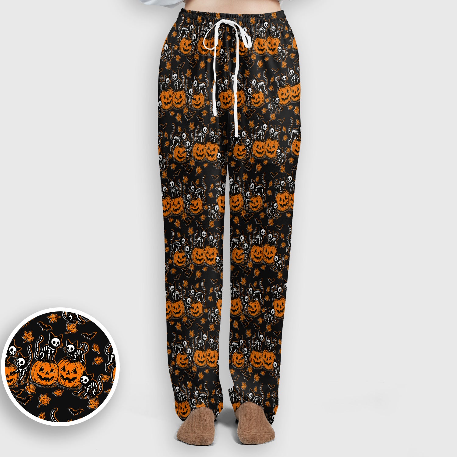 Halloween Skeleton Cat Print Scrub Set, Scrub Pants and V Neck Top