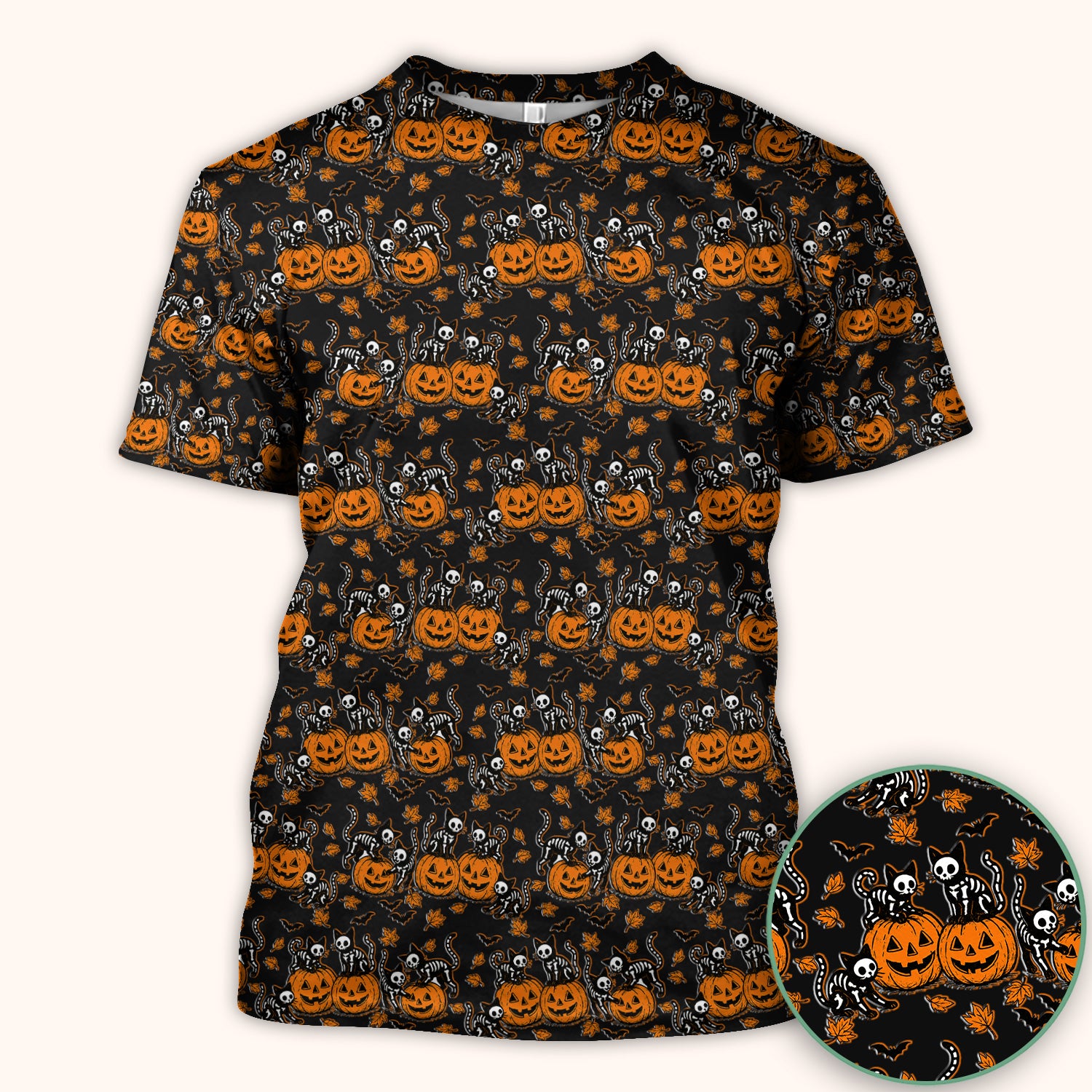Halloween Skeleton Cat Print Scrub Top, Comfortable Scrubs for Nurses