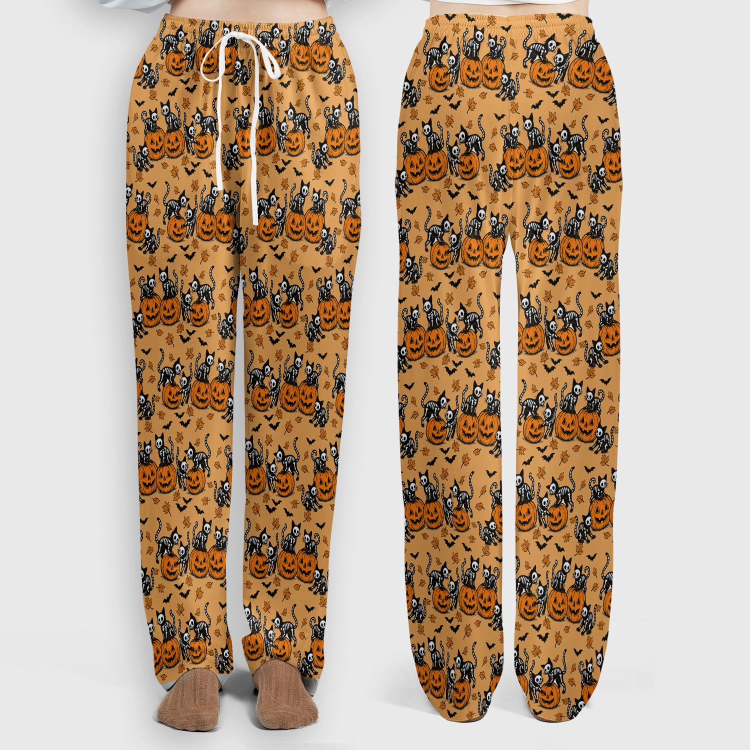 Halloween Skeleton Cat Print Scrub Set, Scrub Pants and V Neck Top