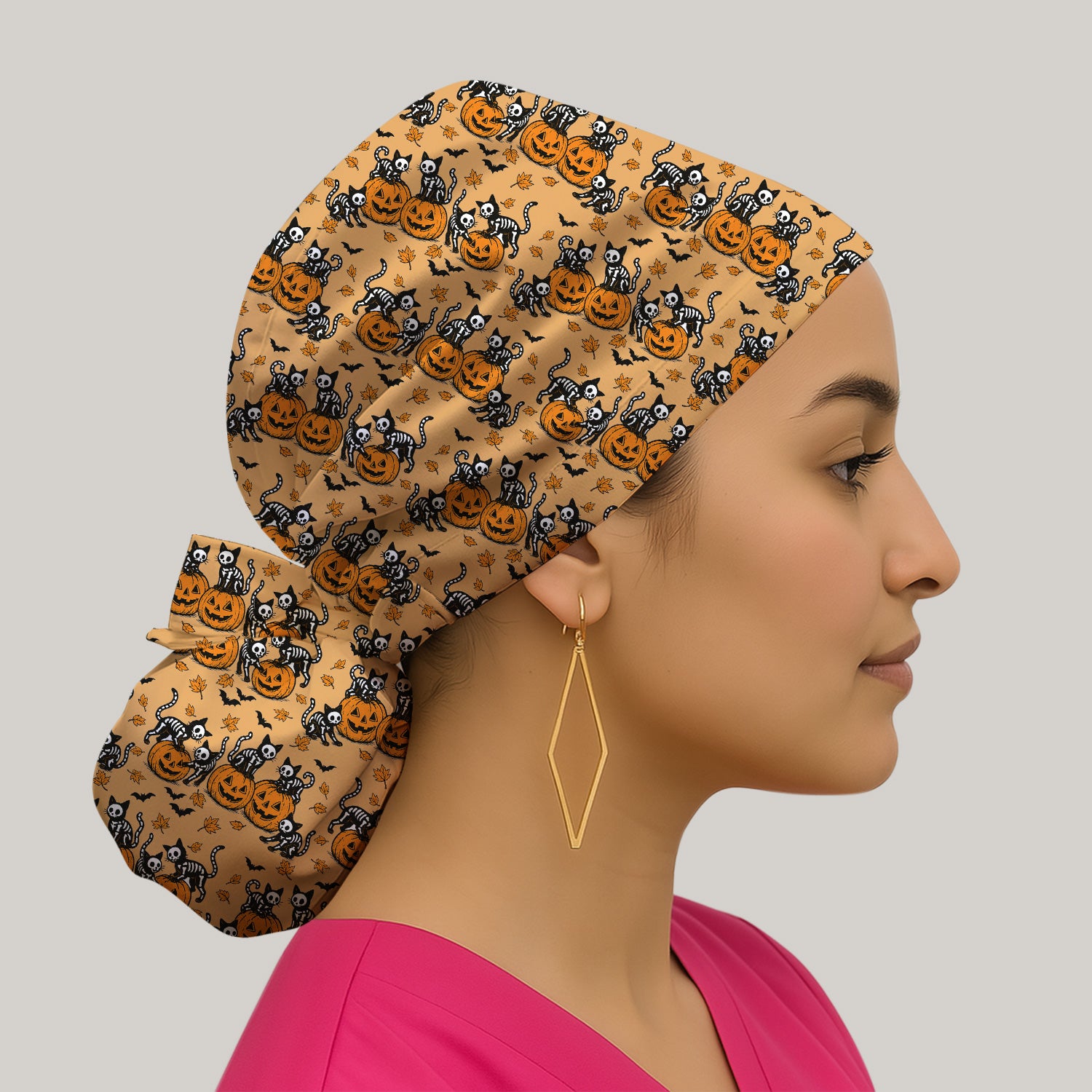 Halloween Skeleton Cat Print Scrub Cap, Surgical Caps for Doctors