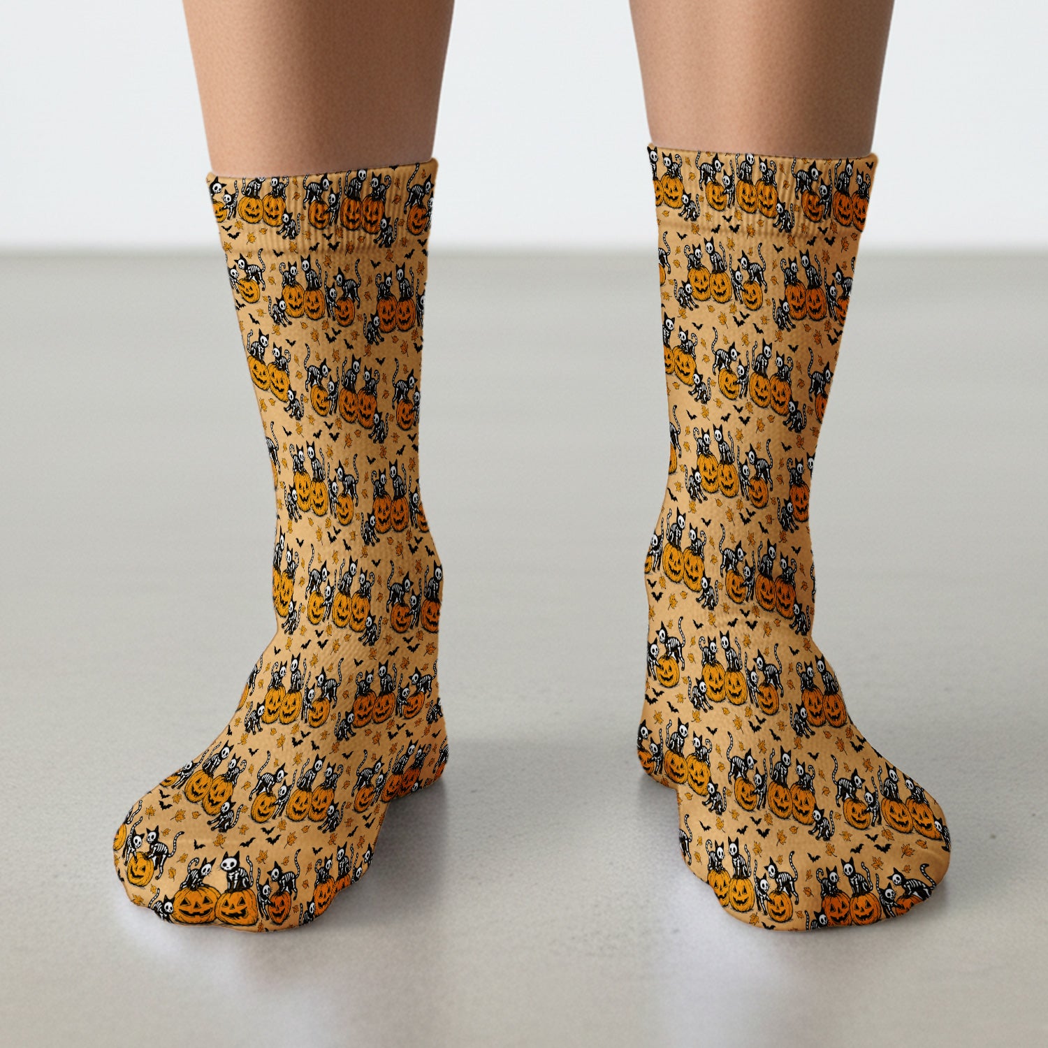 Halloween Skeleton Cat Print Socks, Adult Socks for Men and Women