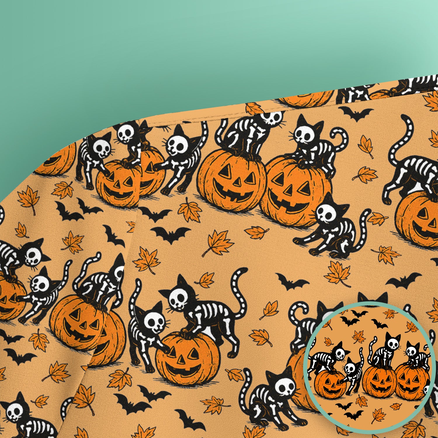 Halloween Skeleton Cat Print Scrub Top, Comfortable Scrubs for Nurses