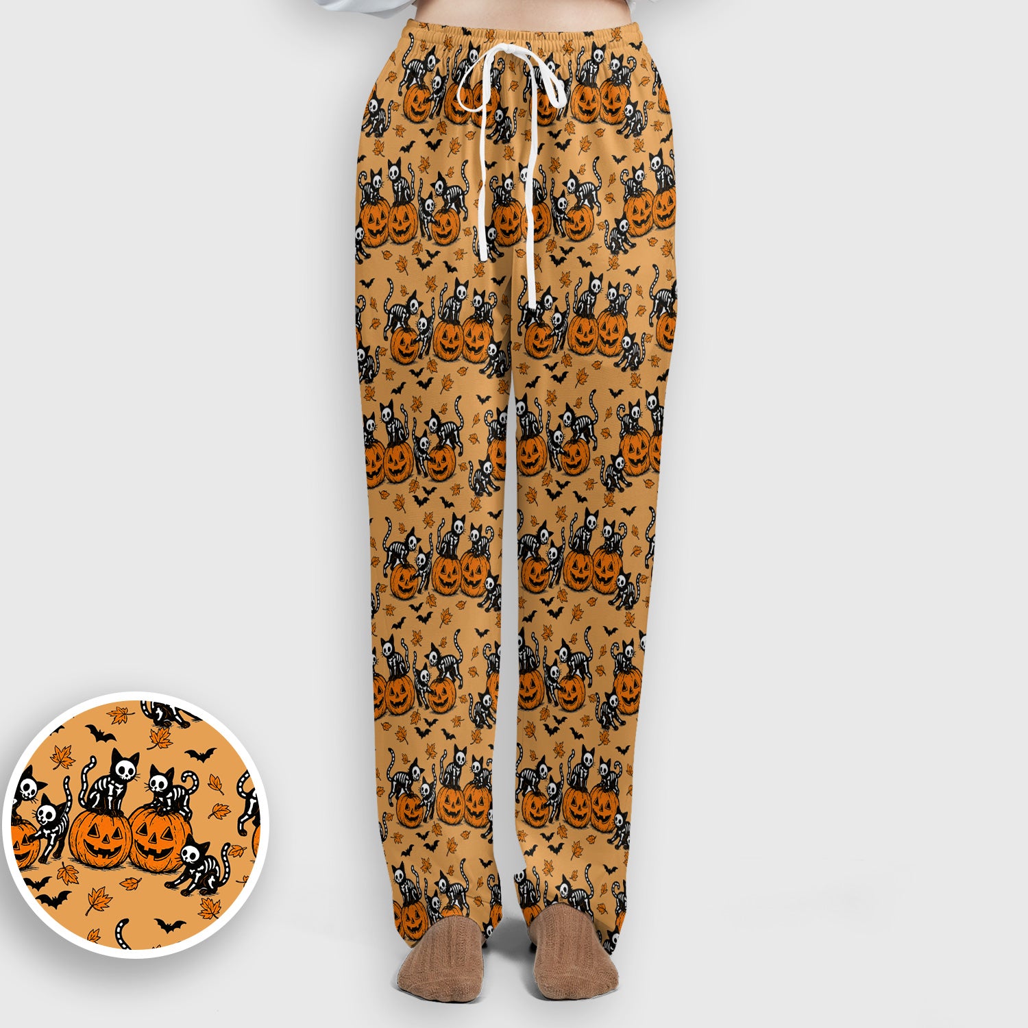 Halloween Skeleton Cat Print Scrub Set, Scrub Pants and V Neck Top