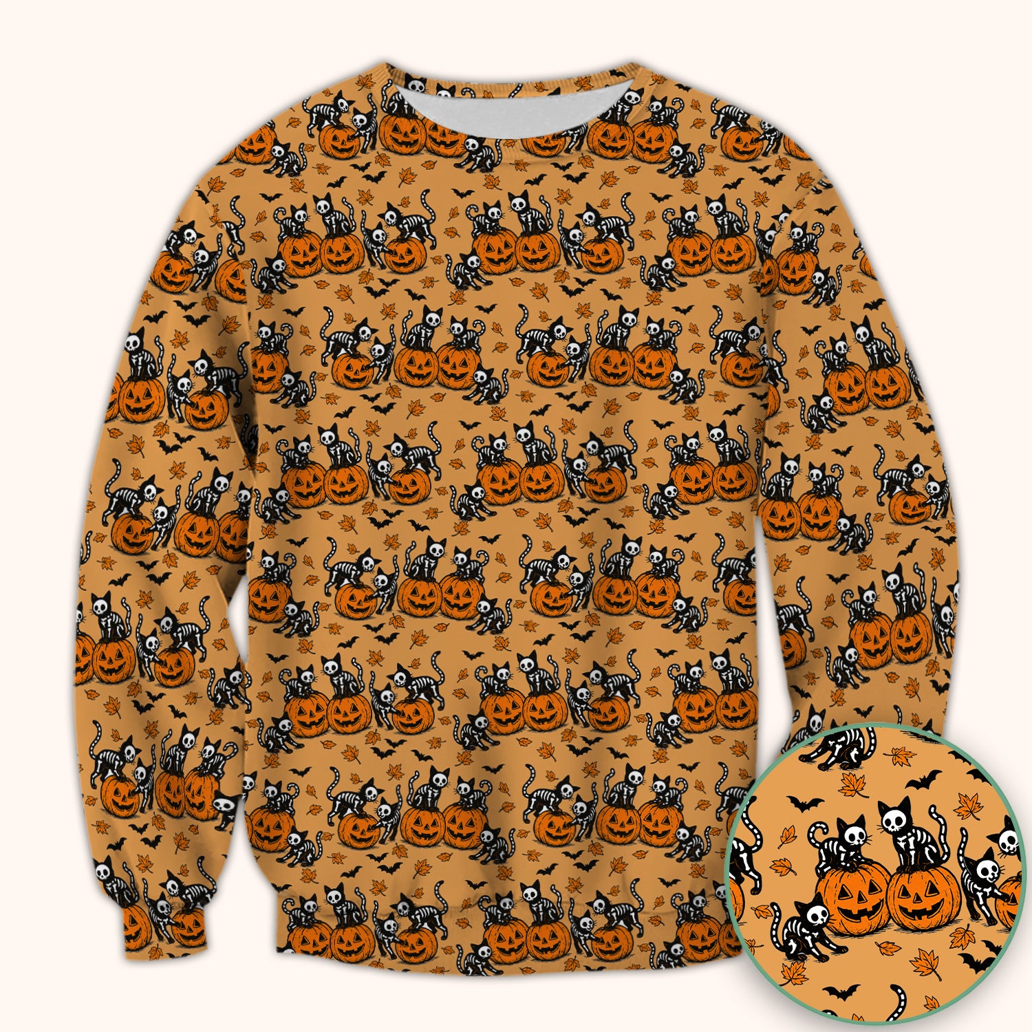 Halloween Skeleton Cat Print Scrub Top, Comfortable Scrubs for Nurses