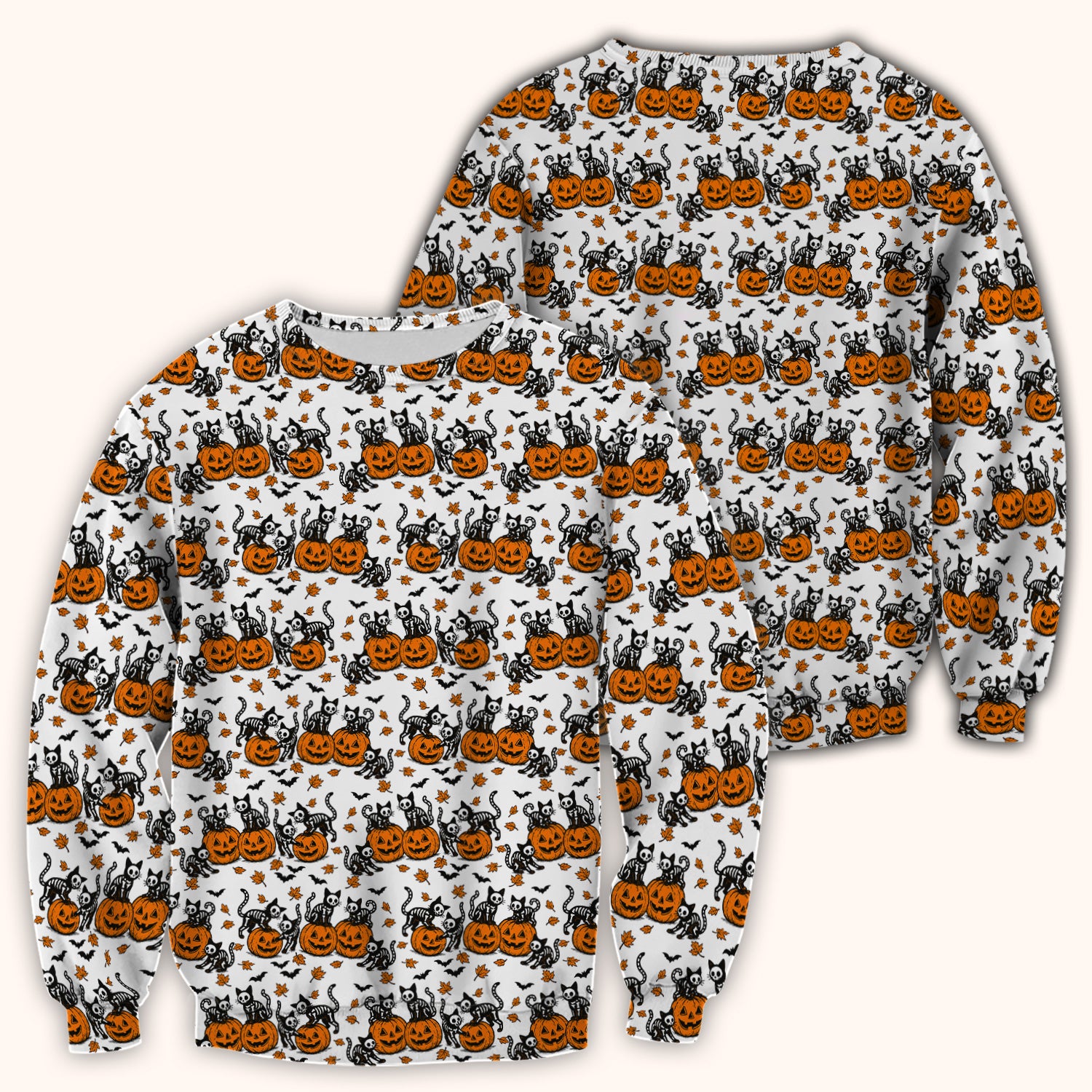 Halloween Skeleton Cat Print Scrub Top, Comfortable Scrubs for Nurses