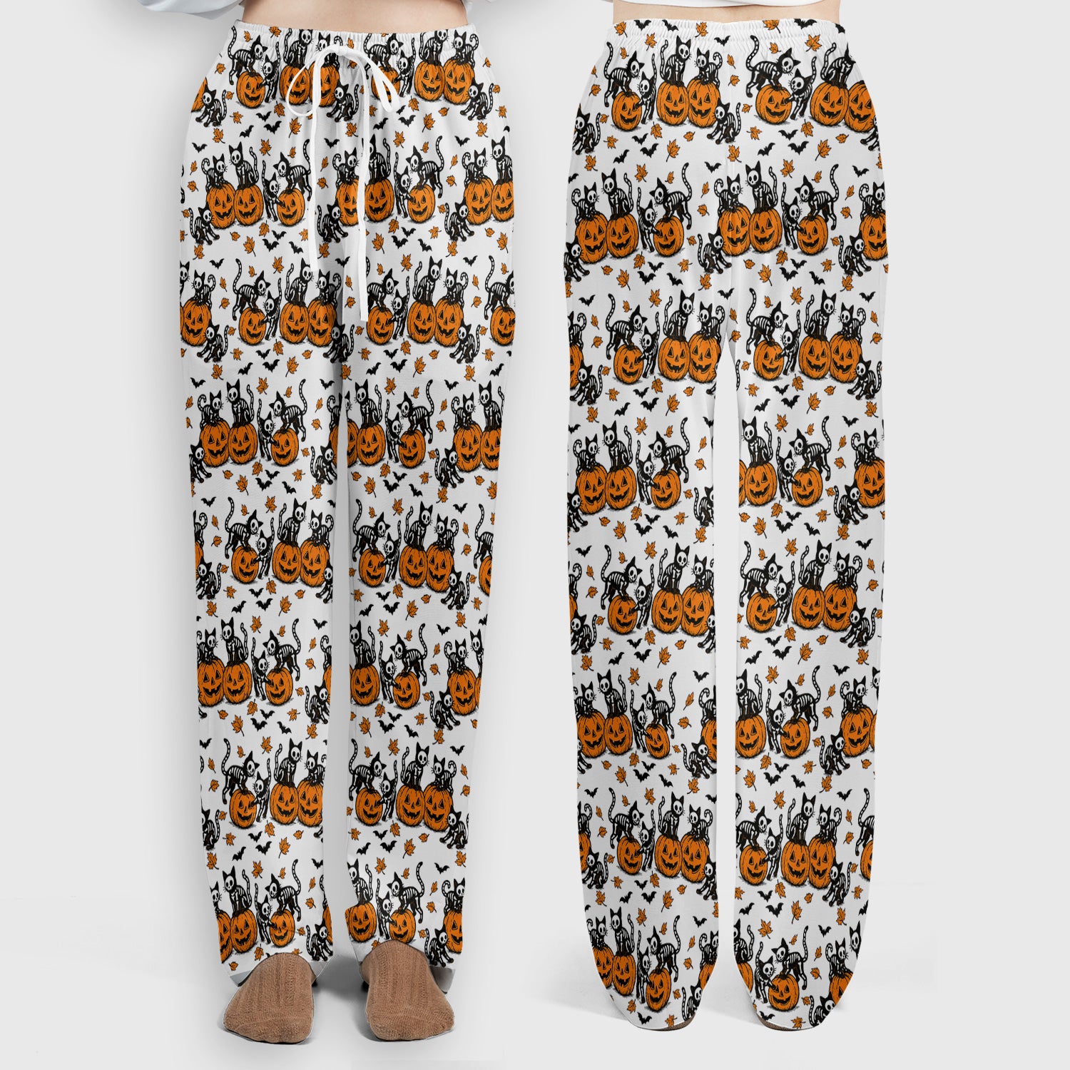 Halloween Skeleton Cat Print Scrub Set, Scrub Pants and V Neck Top