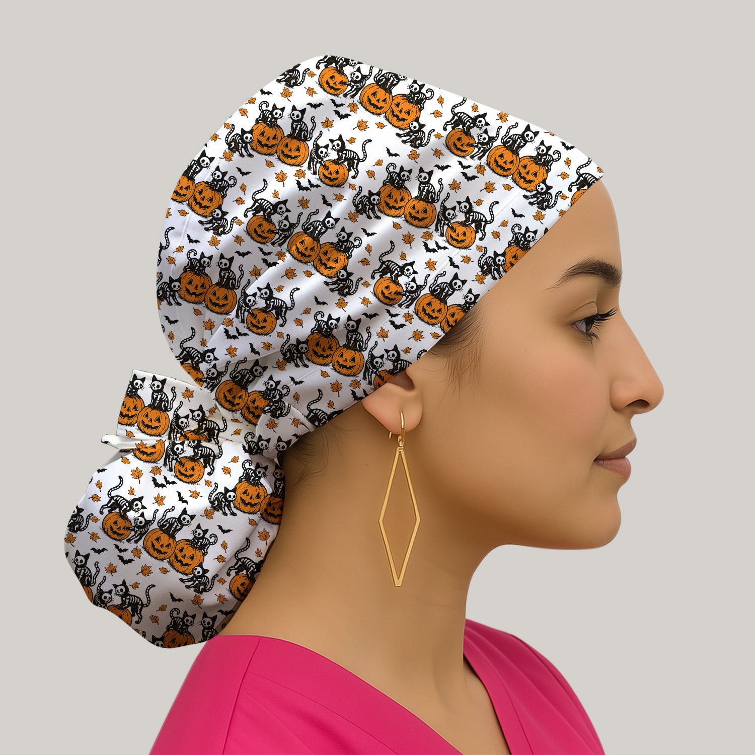 Halloween Skeleton Cat Print Scrub Cap, Surgical Caps for Doctors