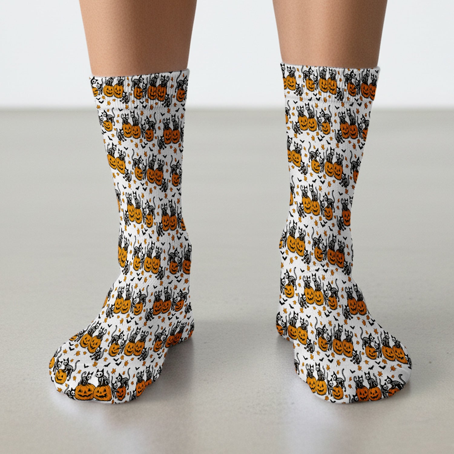 Halloween Skeleton Cat Print Socks, Adult Socks for Men and Women